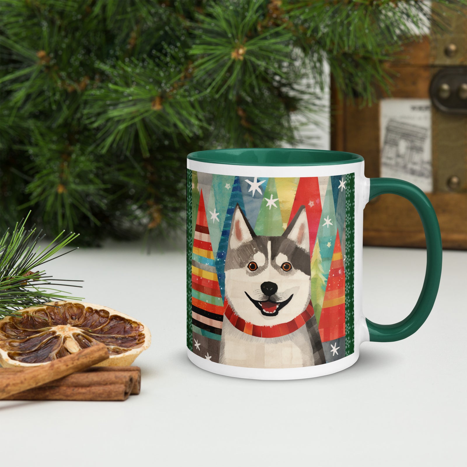 Mug with Color Inside Siberian Husky - Merry Woofmas