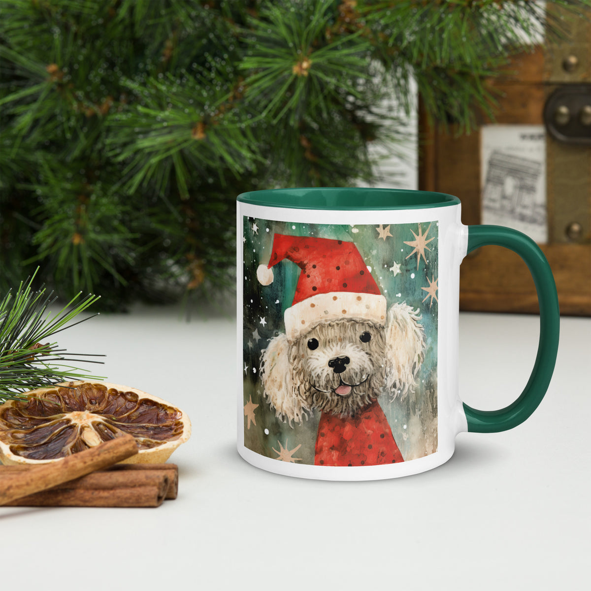 Mug with Color Inside Poodle - Merry Woofmas