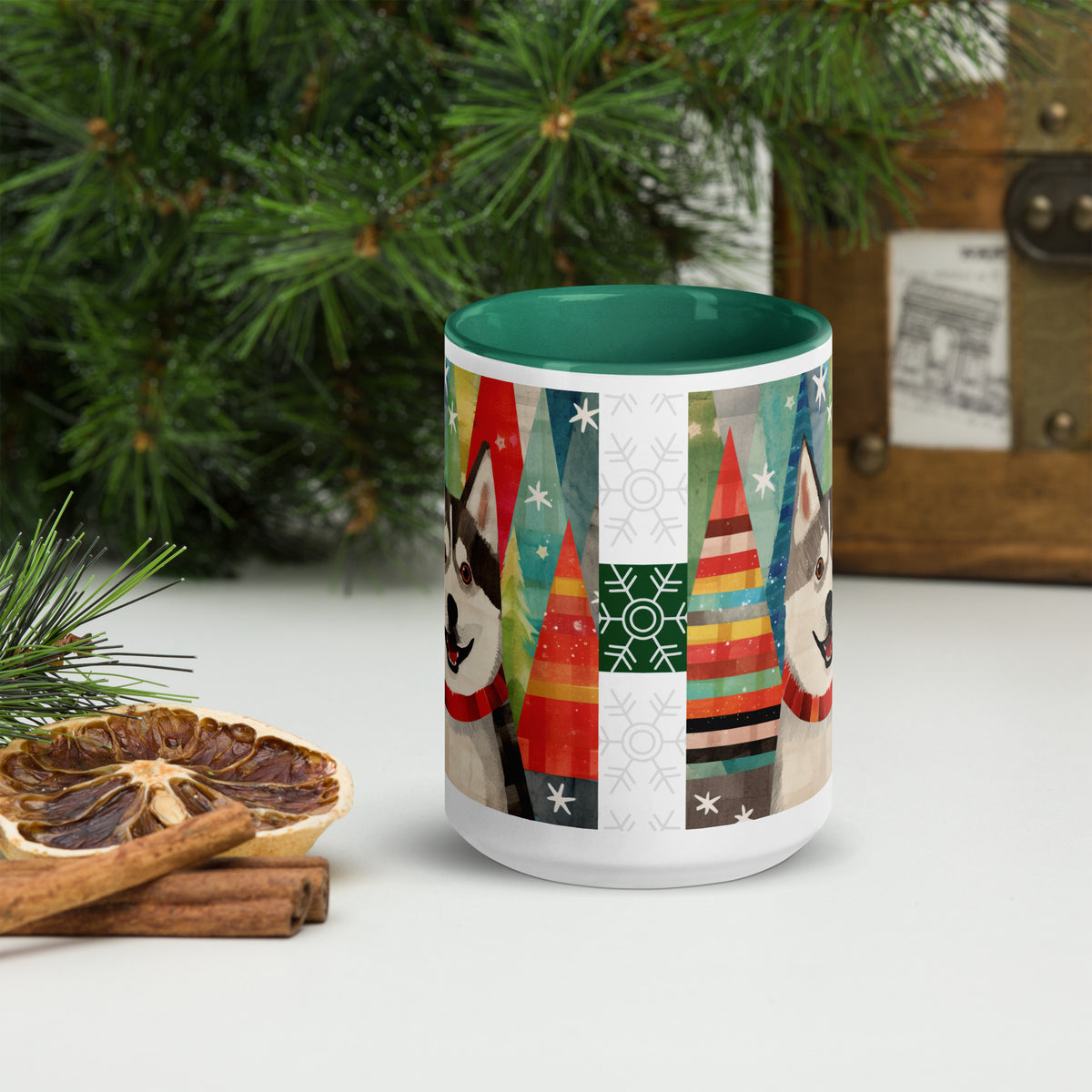 Mug with Color Inside Siberian Husky - Merry Woofmas