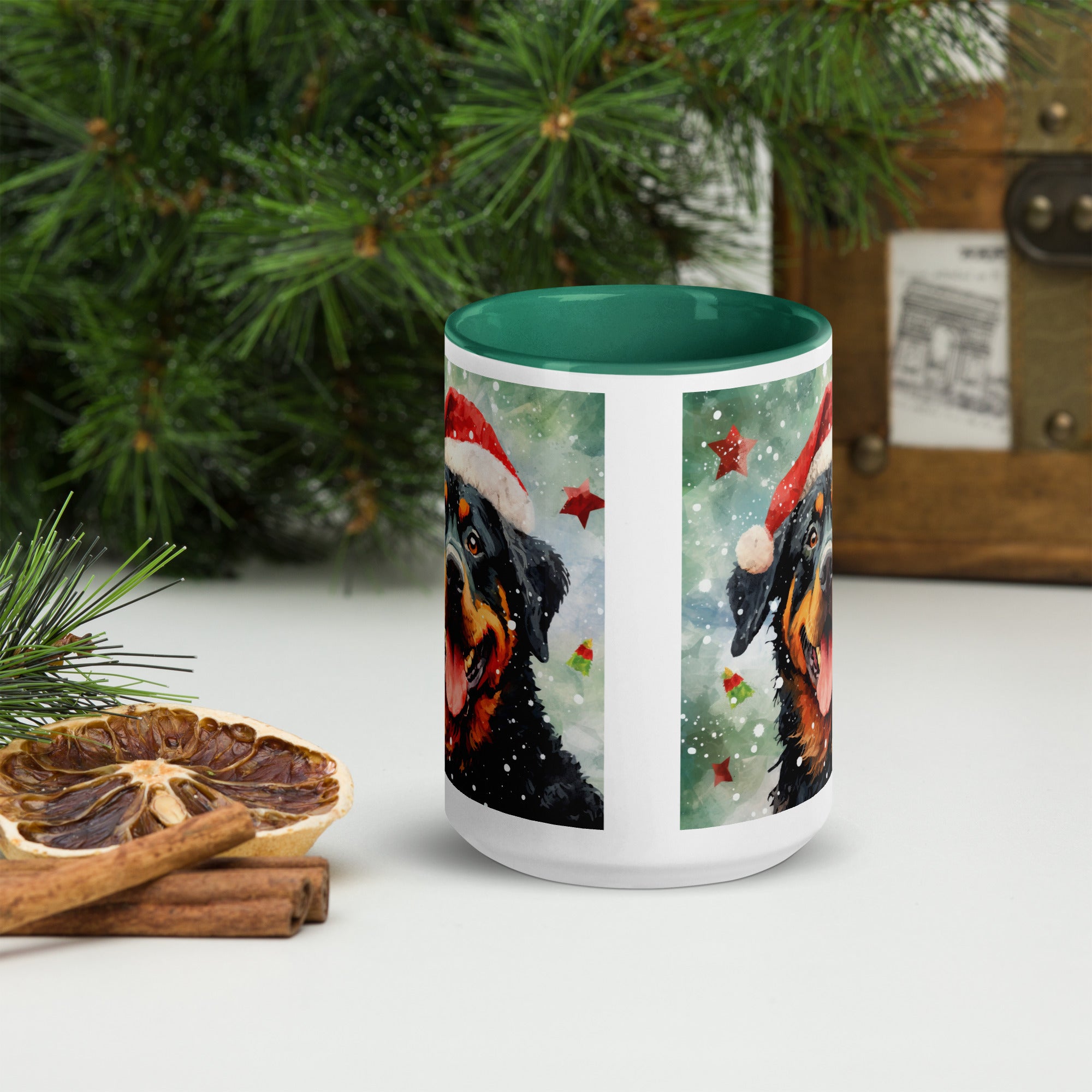 Mug with Color Inside Rottweiler - Merry Woofmas