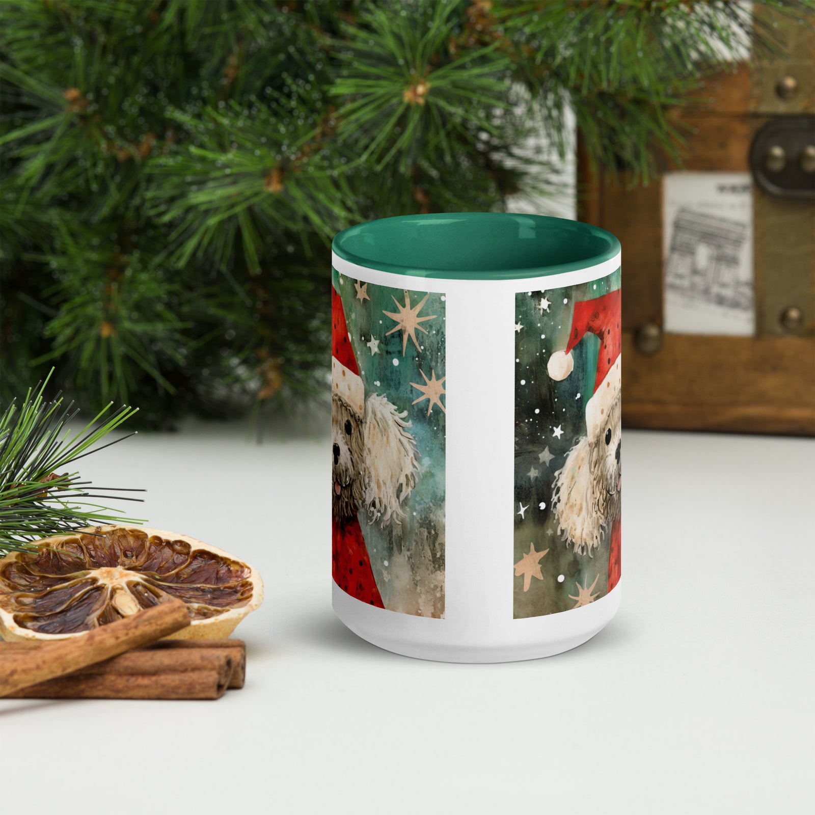 Mug with Color Inside Poodle - Merry Woofmas