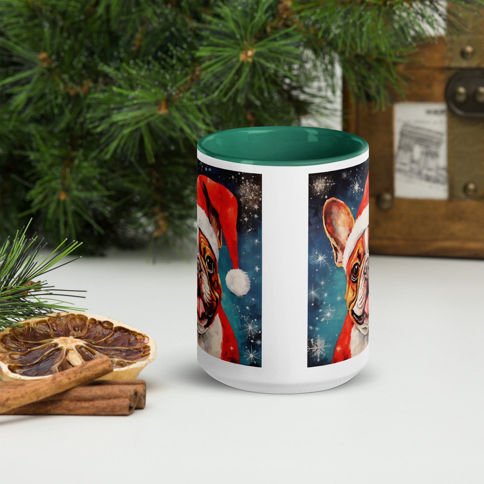 Mug with Color Inside French Bulldog - Merry woofmaas