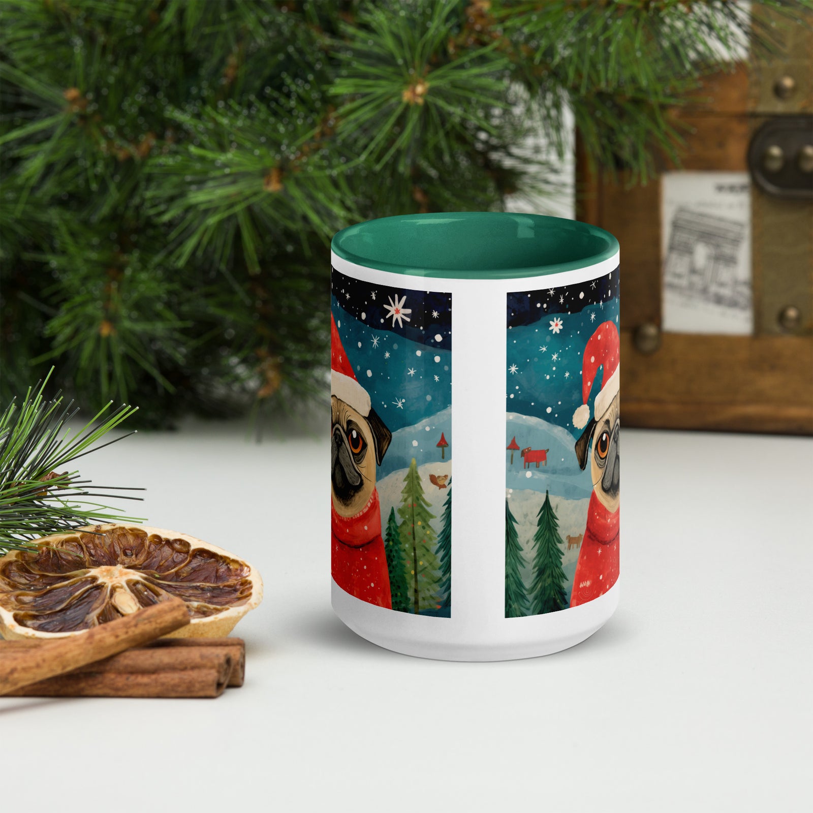 Mug with Color Inside Pug -Merry Woofmas