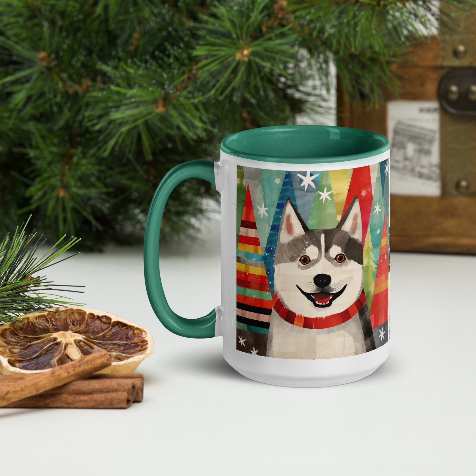 Mug with Color Inside Siberian Husky - Merry Woofmas