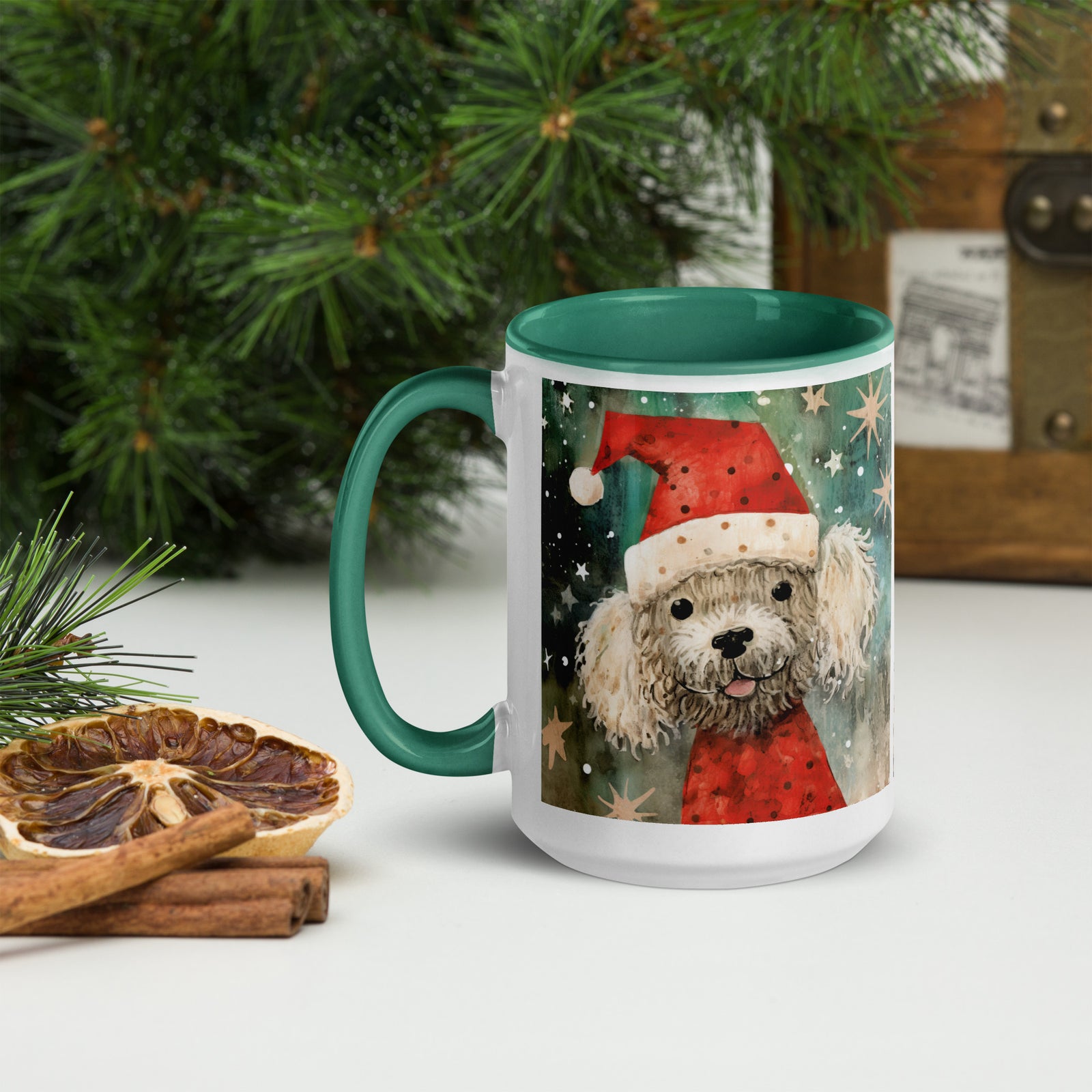 Mug with Color Inside Poodle - Merry Woofmas