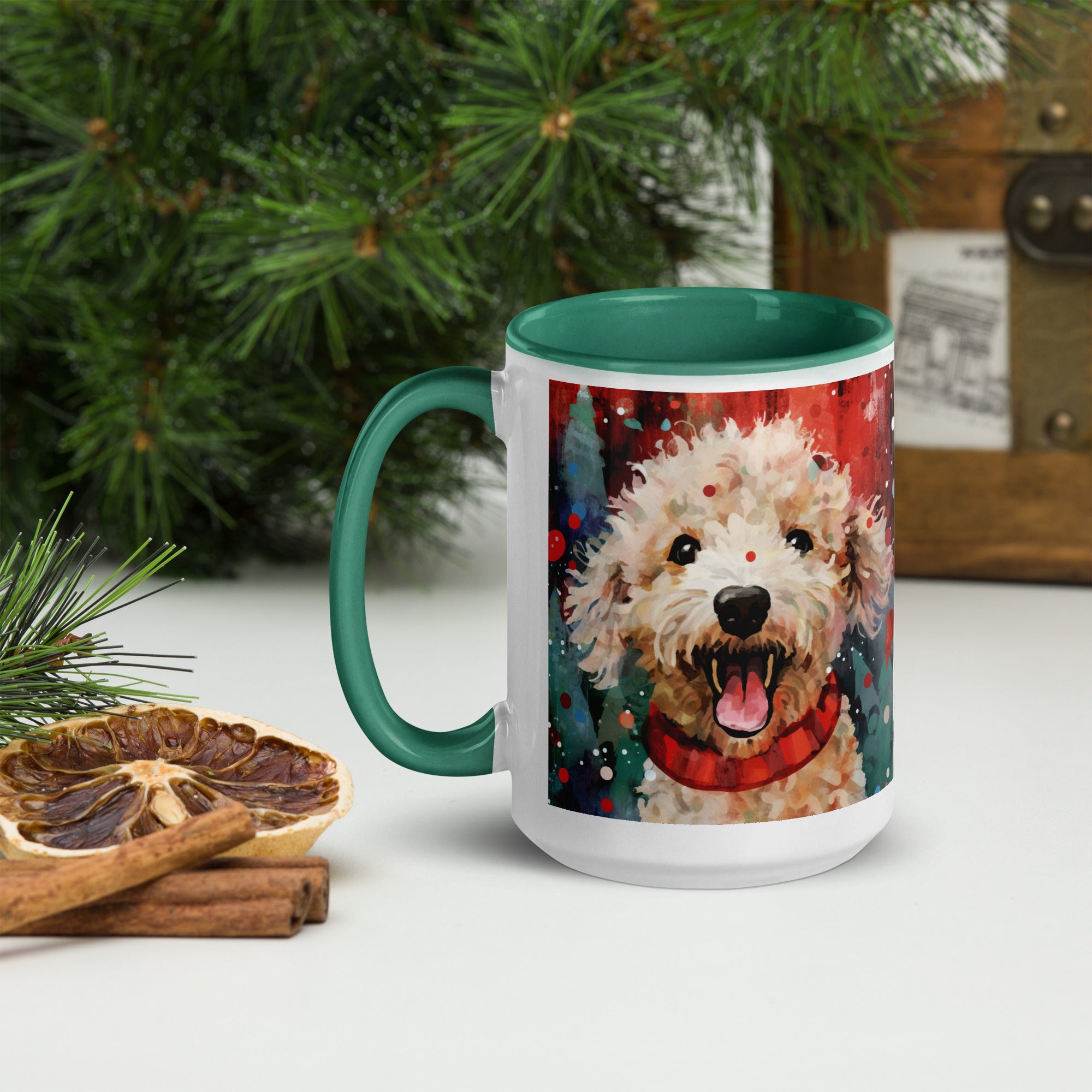 Mug with Color Inside Poodle - Merry Woofmas