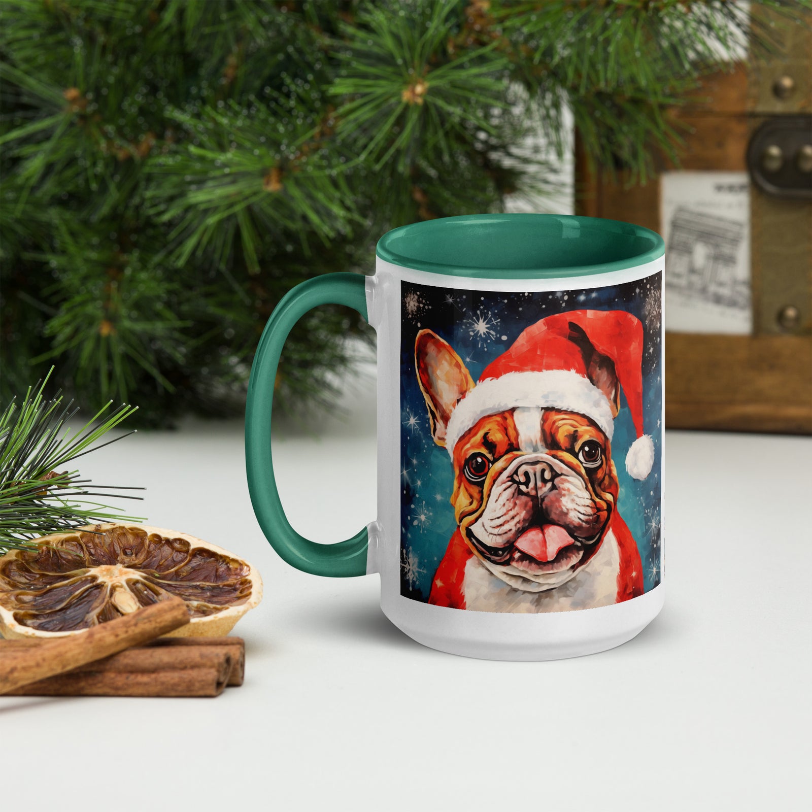 Mug with Color Inside French Bulldog - Merry woofmaas