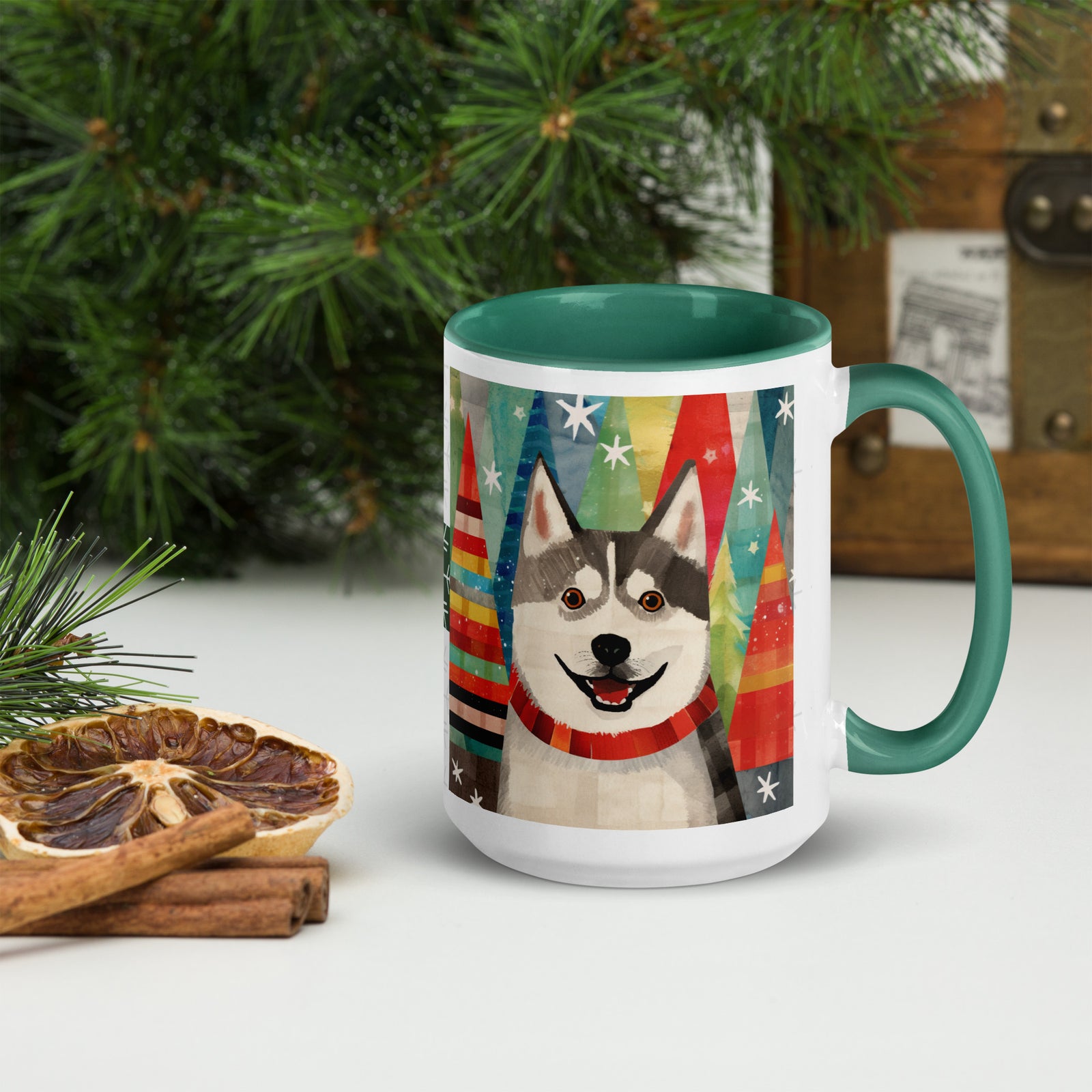 Mug with Color Inside Siberian Husky - Merry Woofmas
