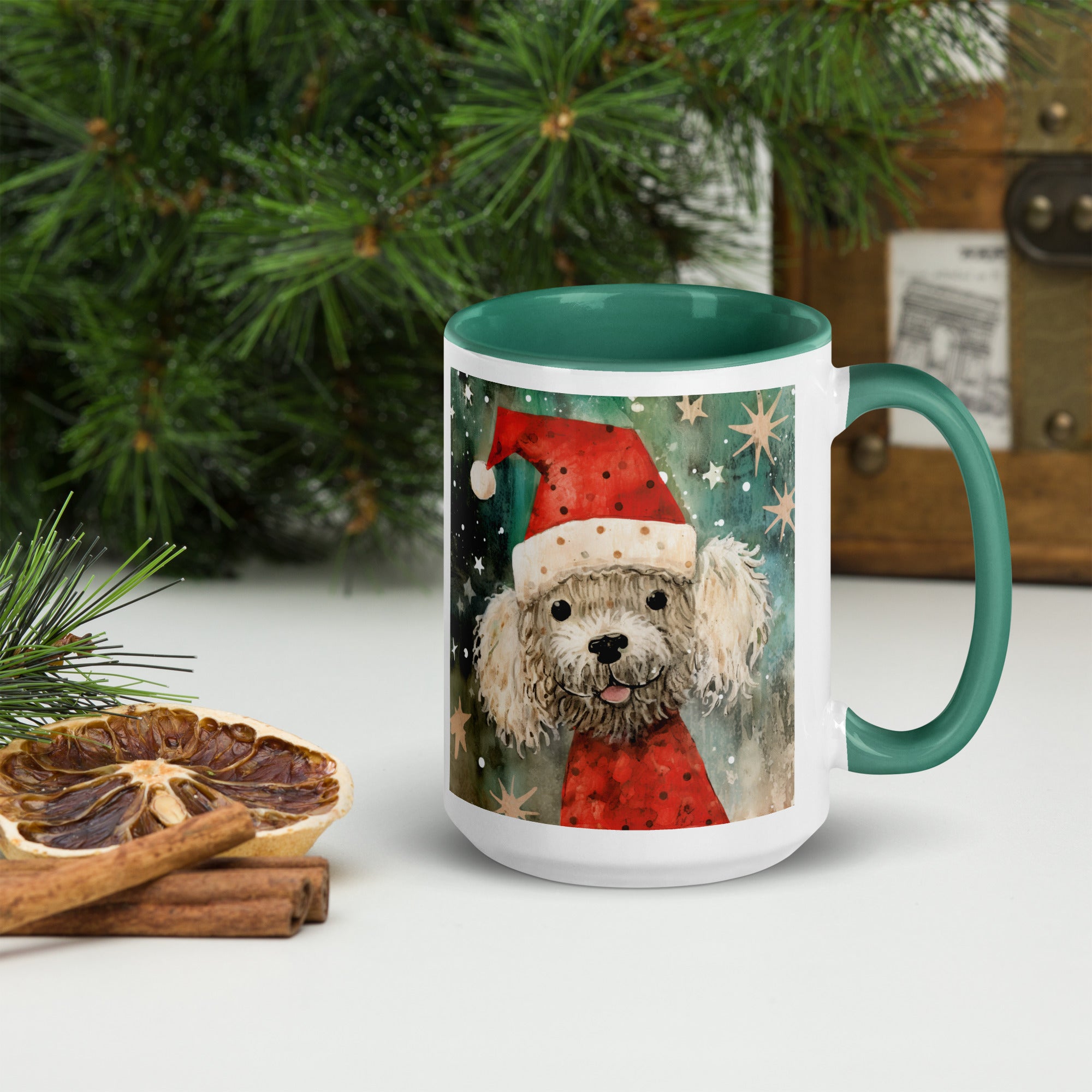 Mug with Color Inside Poodle - Merry Woofmas