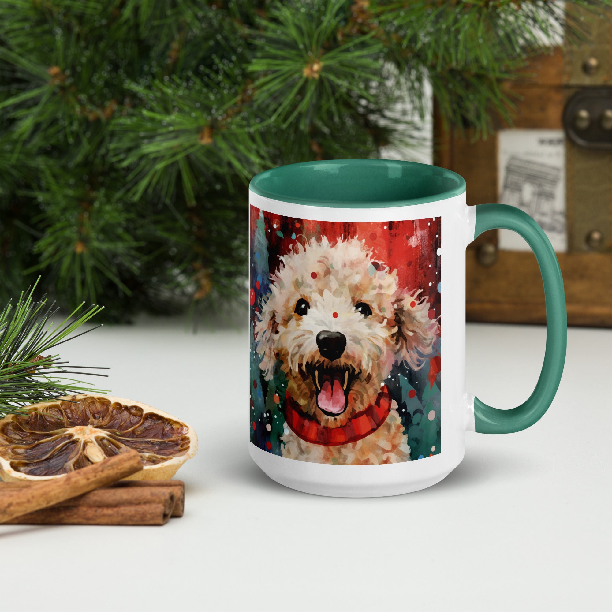 Mug with Color Inside Poodle - Merry Woofmas