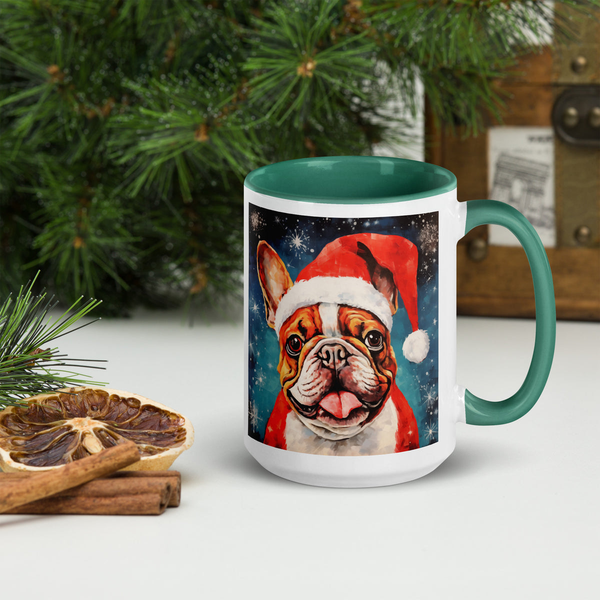 Mug with Color Inside French Bulldog - Merry woofmaas