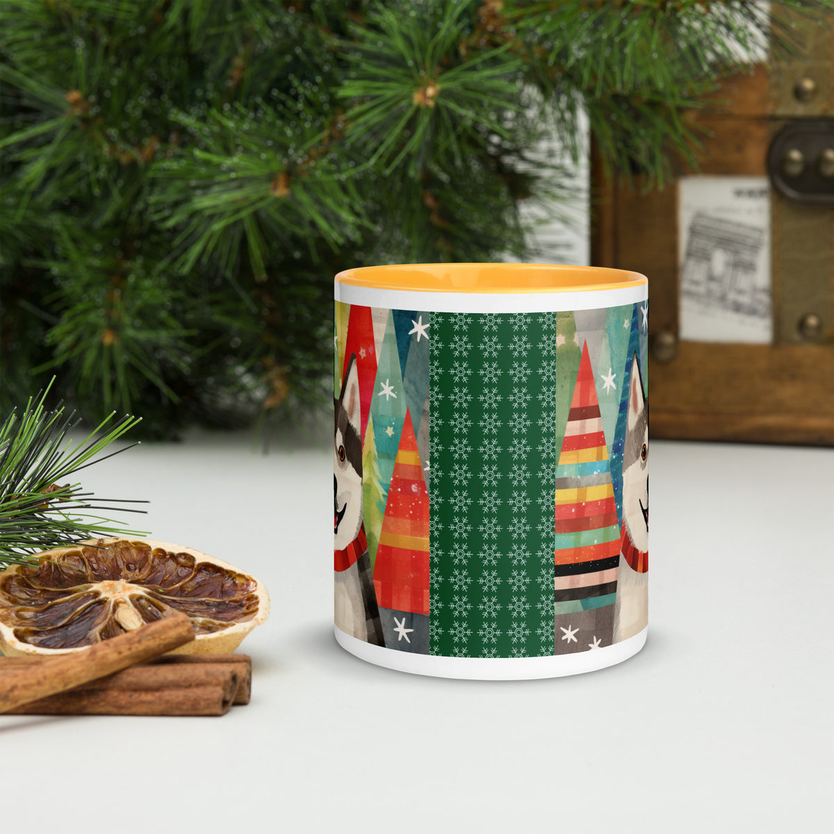 Mug with Color Inside Siberian Husky - Merry Woofmas