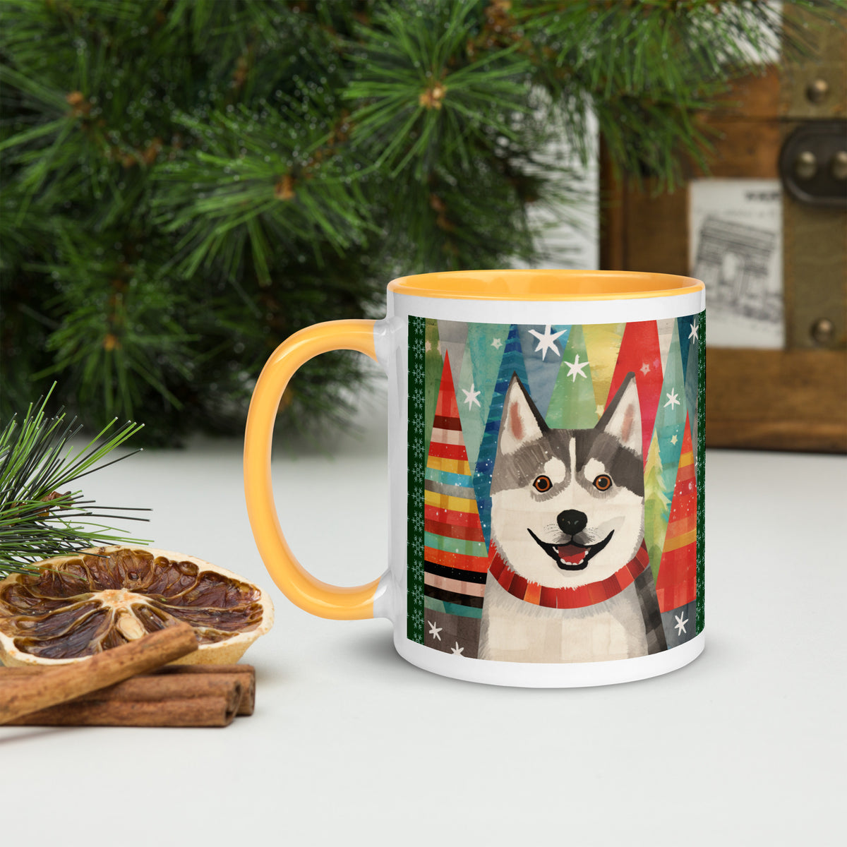 Mug with Color Inside Siberian Husky - Merry Woofmas