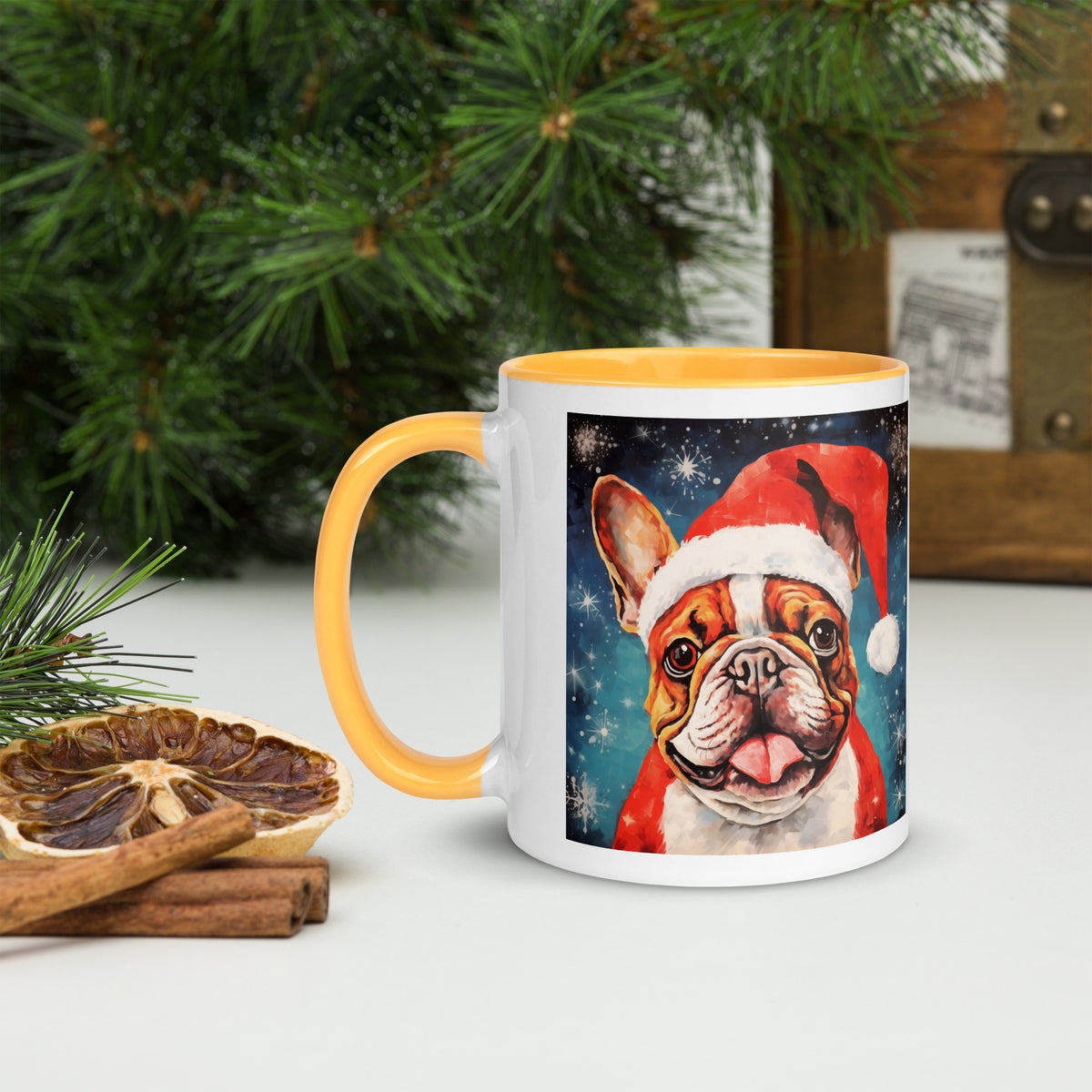 Mug with Color Inside French Bulldog - Merry woofmaas