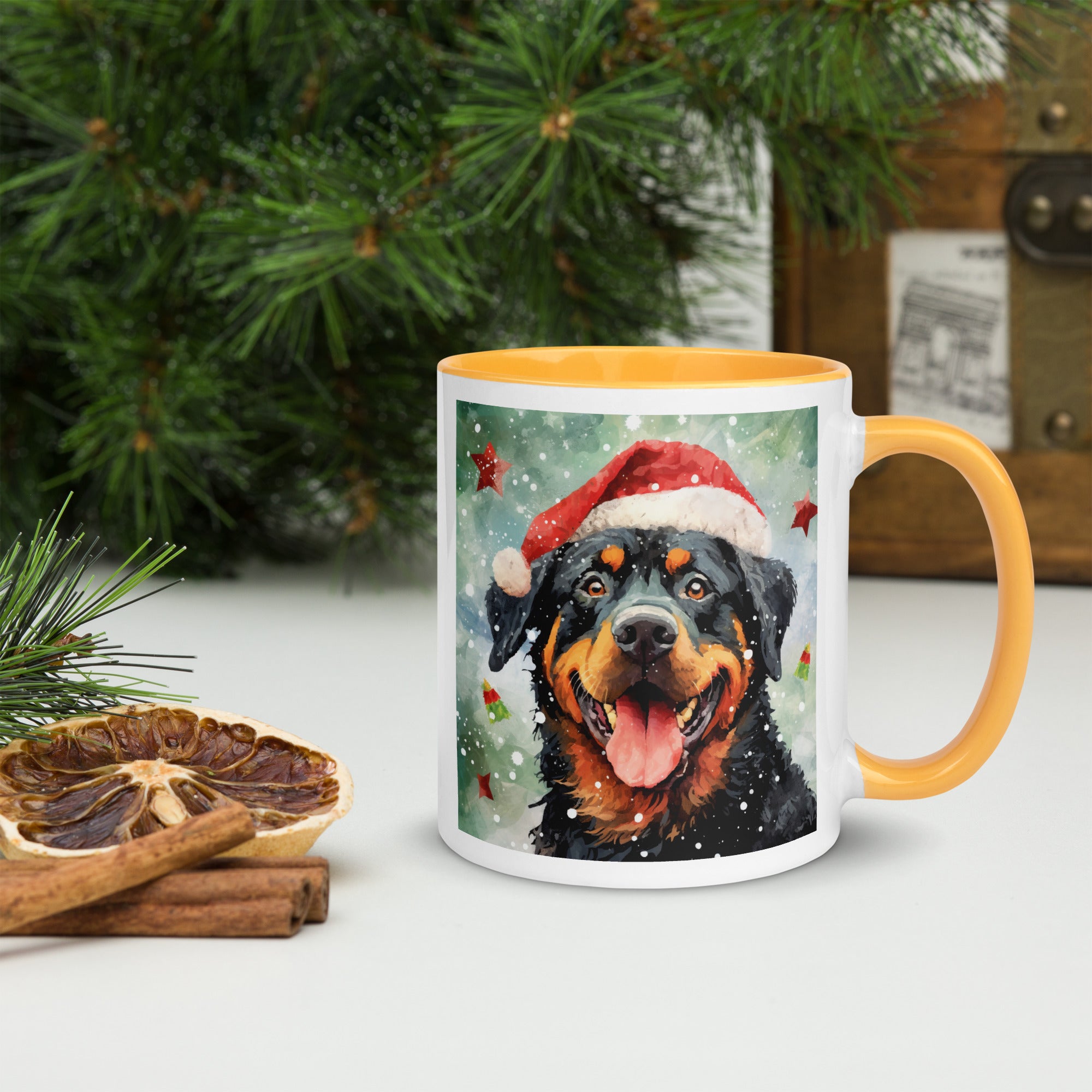 Mug with Color Inside Rottweiler - Merry Woofmas