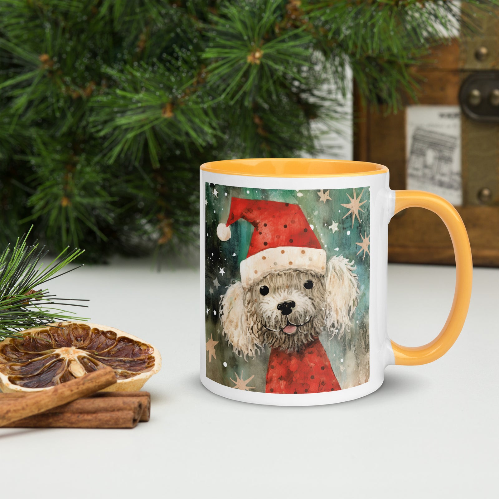 Mug with Color Inside Poodle - Merry Woofmas
