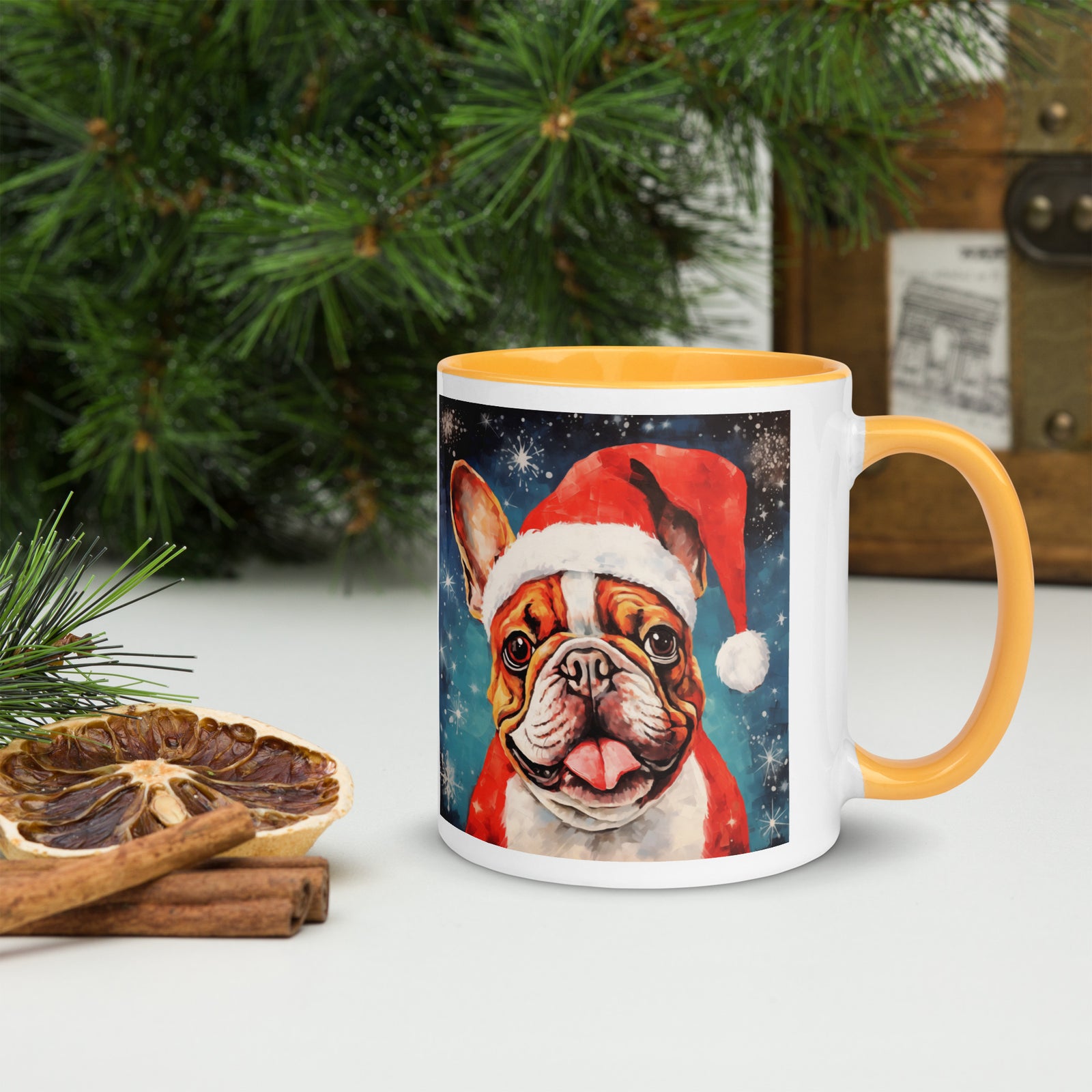 Mug with Color Inside French Bulldog - Merry woofmaas