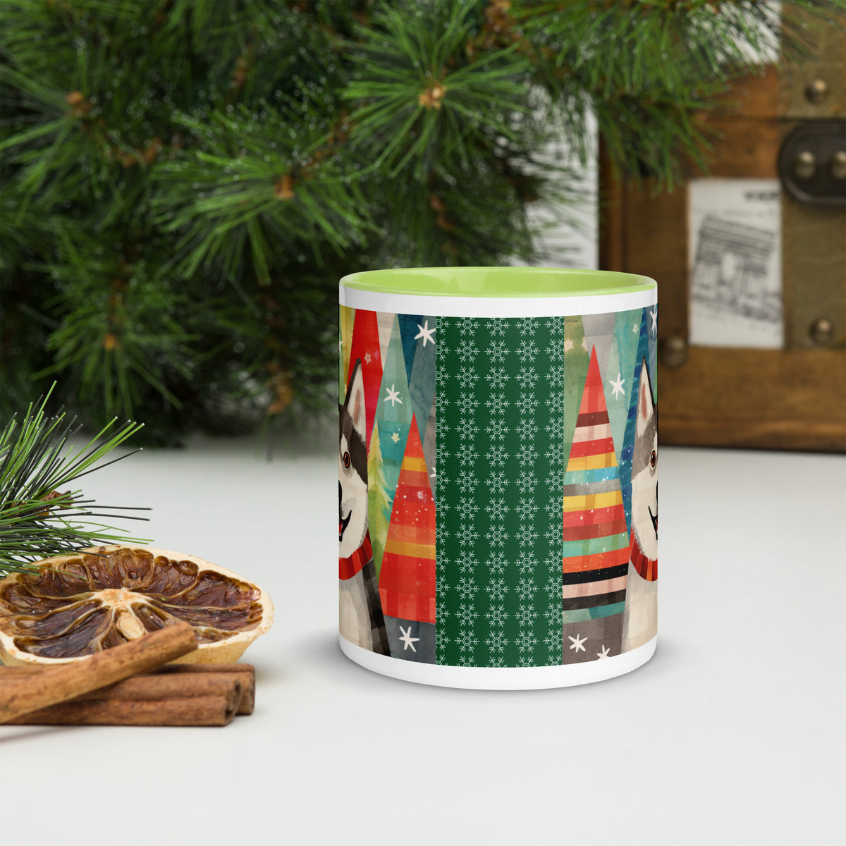 Mug with Color Inside Siberian Husky - Merry Woofmas