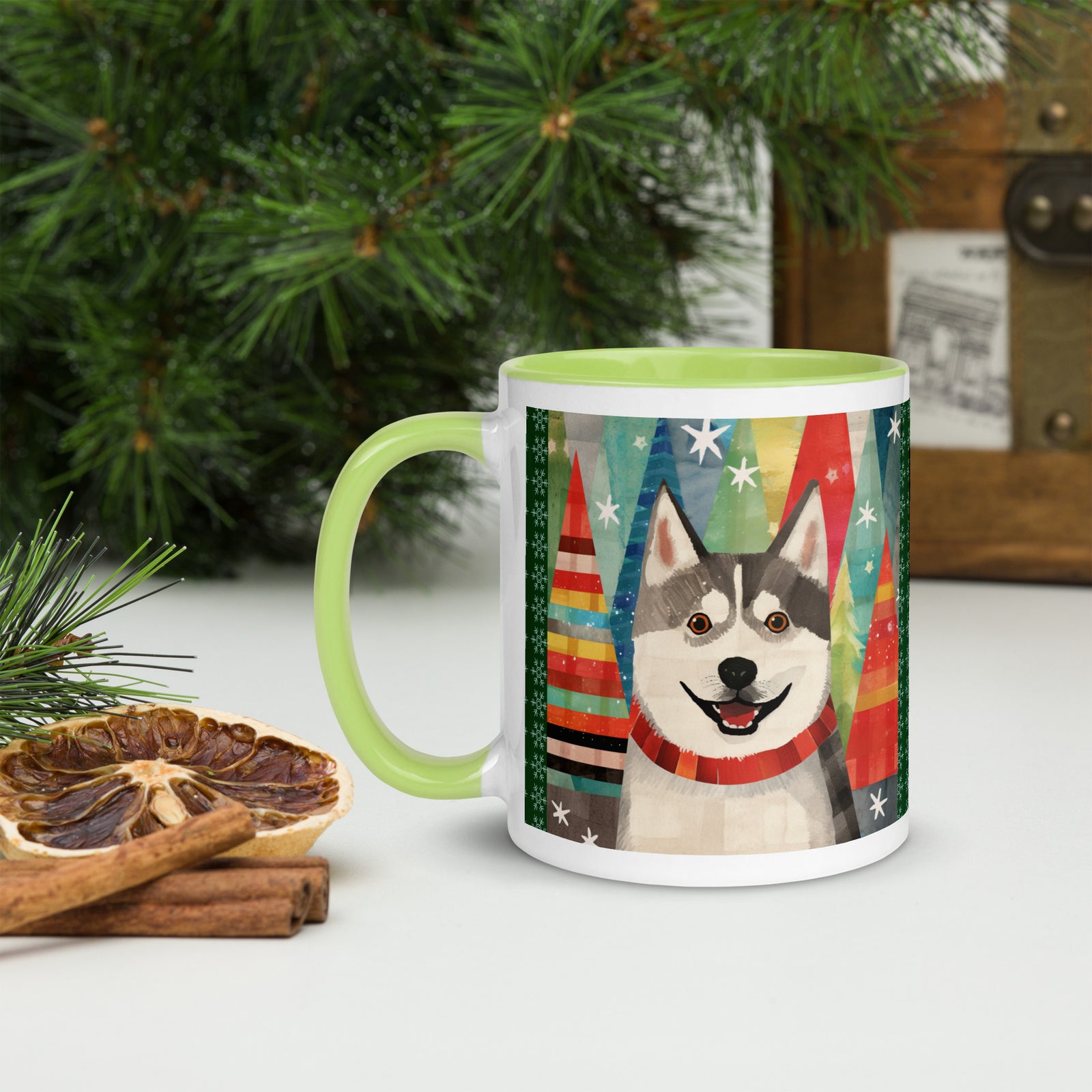 Mug with Color Inside Siberian Husky - Merry Woofmas