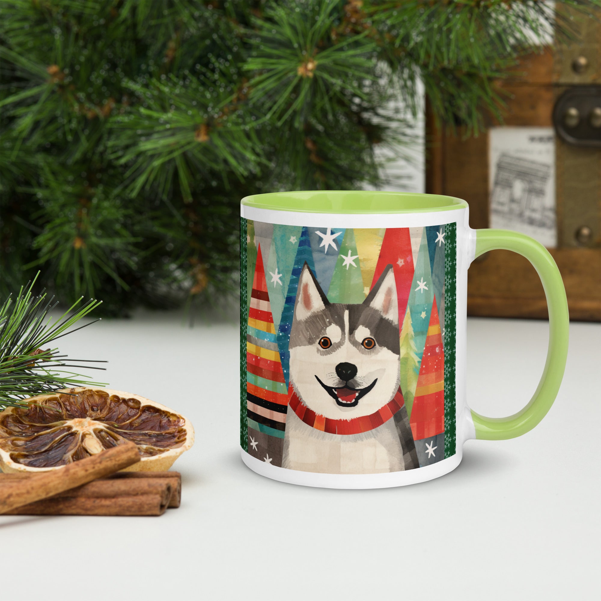 Mug with Color Inside Siberian Husky - Merry Woofmas
