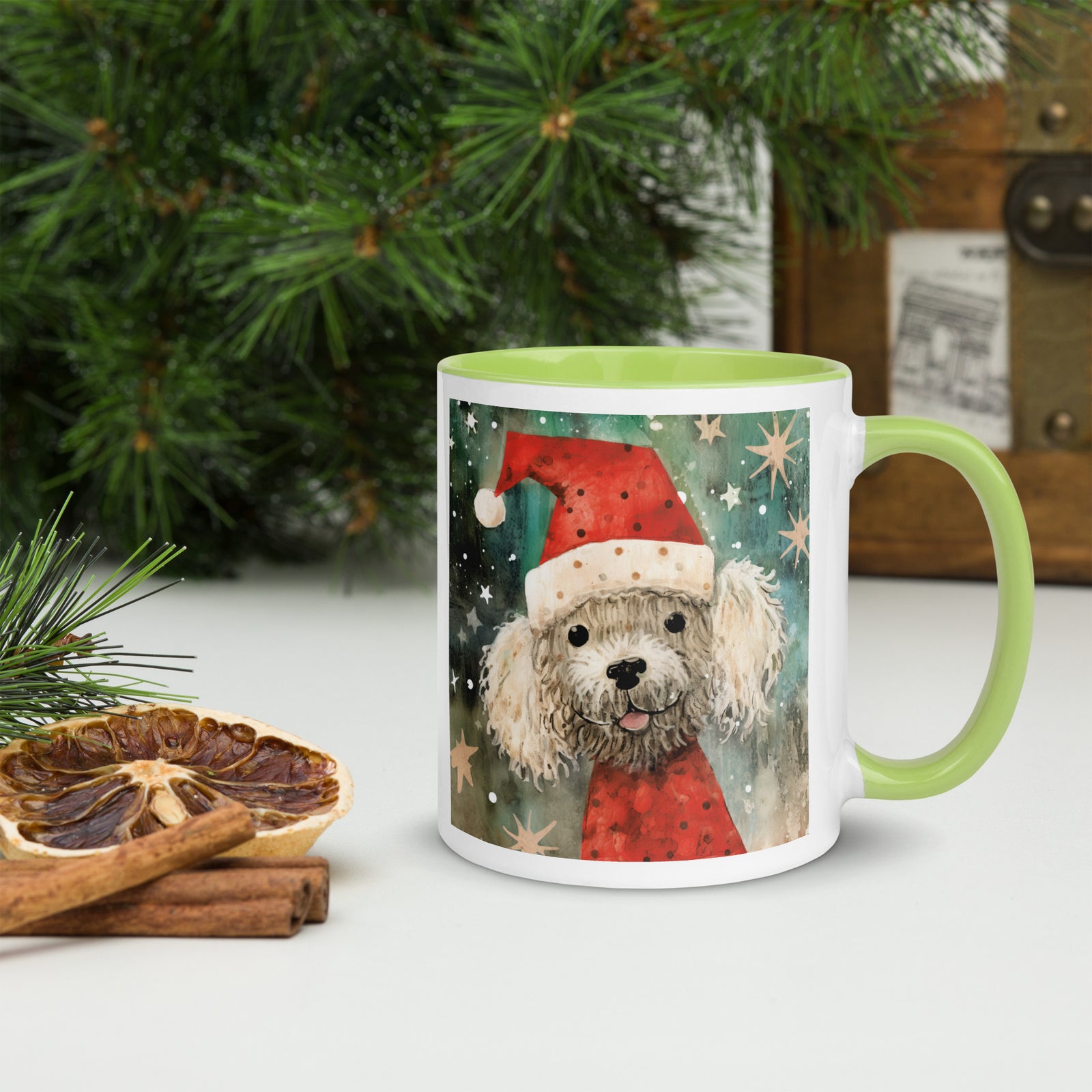Mug with Color Inside Poodle - Merry Woofmas