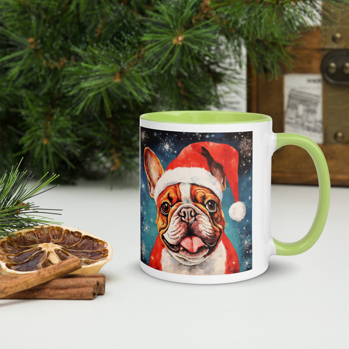 Mug with Color Inside French Bulldog - Merry woofmaas