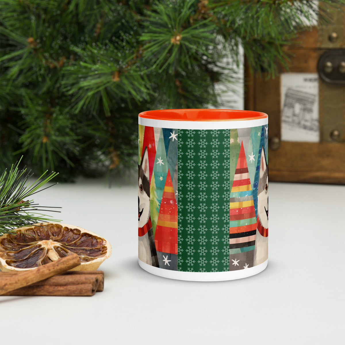 Mug with Color Inside Siberian Husky - Merry Woofmas