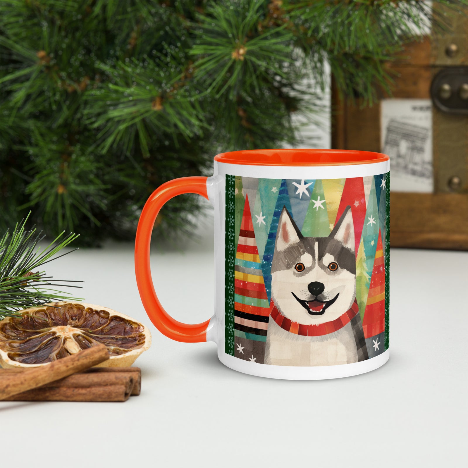 Mug with Color Inside Siberian Husky - Merry Woofmas