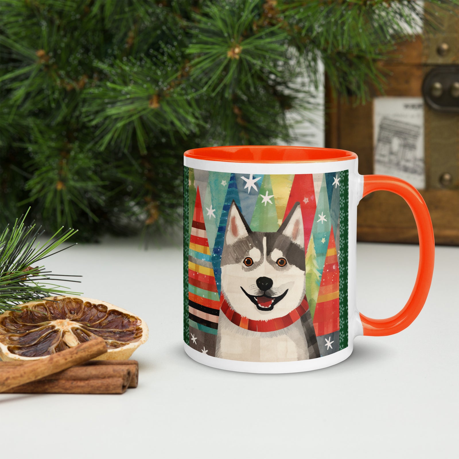 Mug with Color Inside Siberian Husky - Merry Woofmas