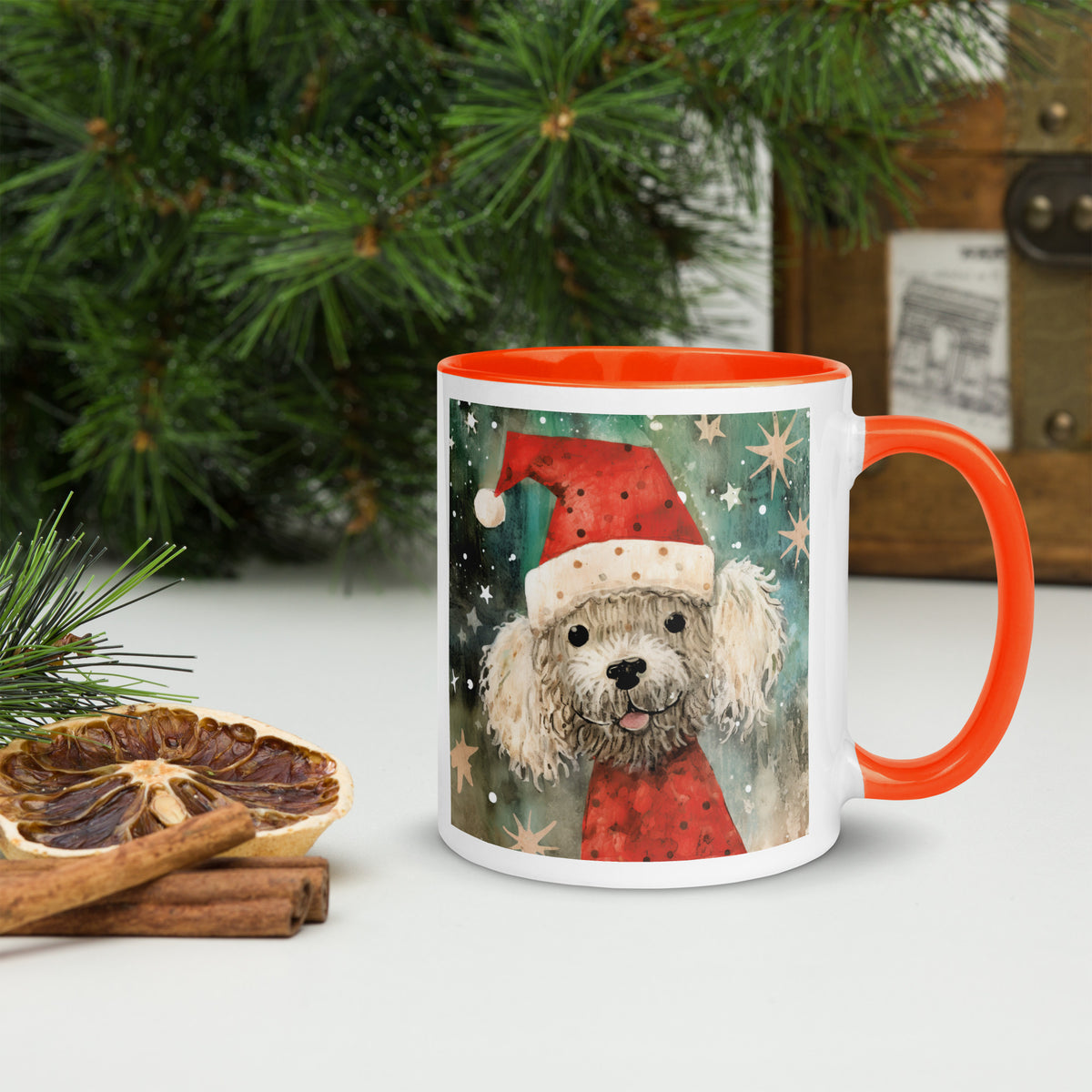 Mug with Color Inside Poodle - Merry Woofmas