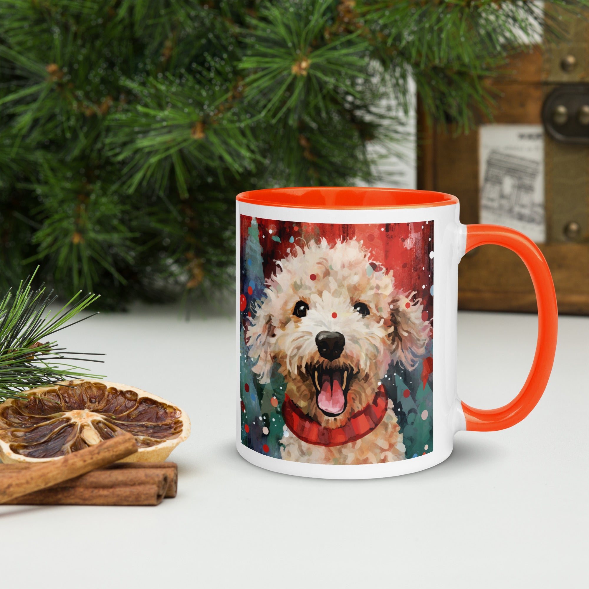 Mug with Color Inside Poodle - Merry Woofmas