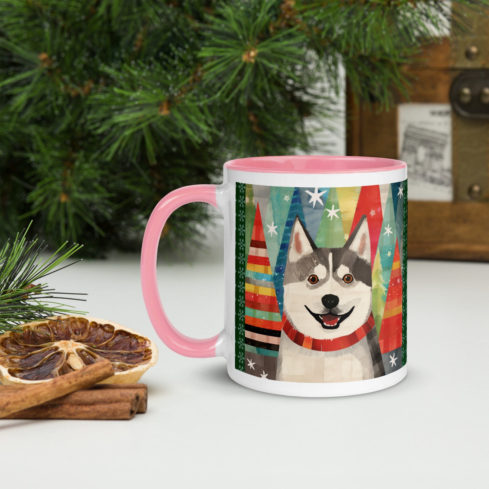 Mug with Color Inside Siberian Husky - Merry Woofmas