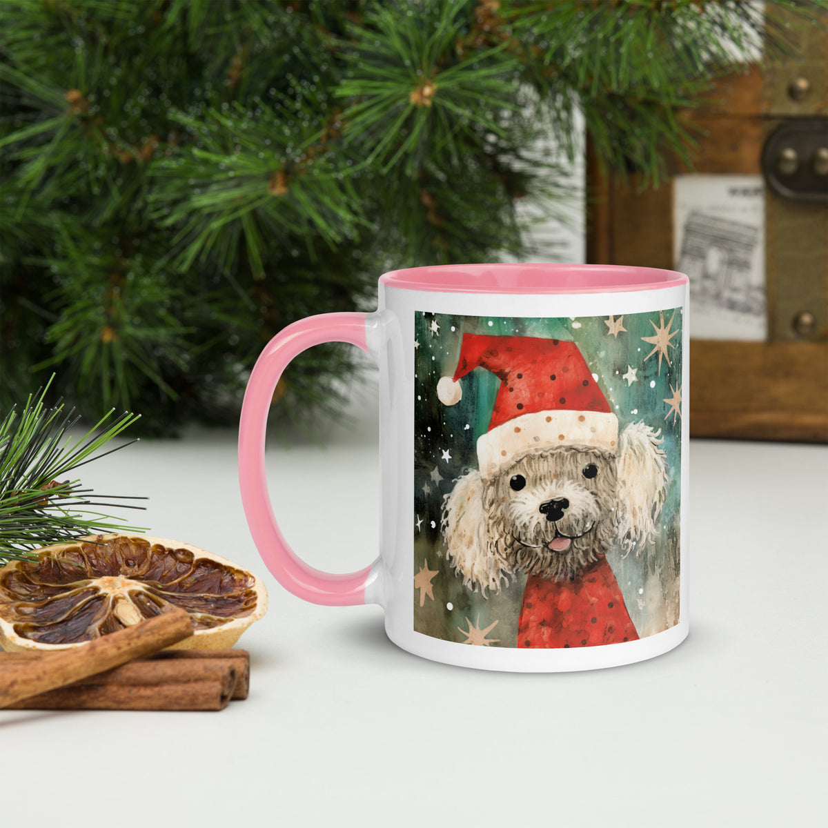 Mug with Color Inside Poodle - Merry Woofmas