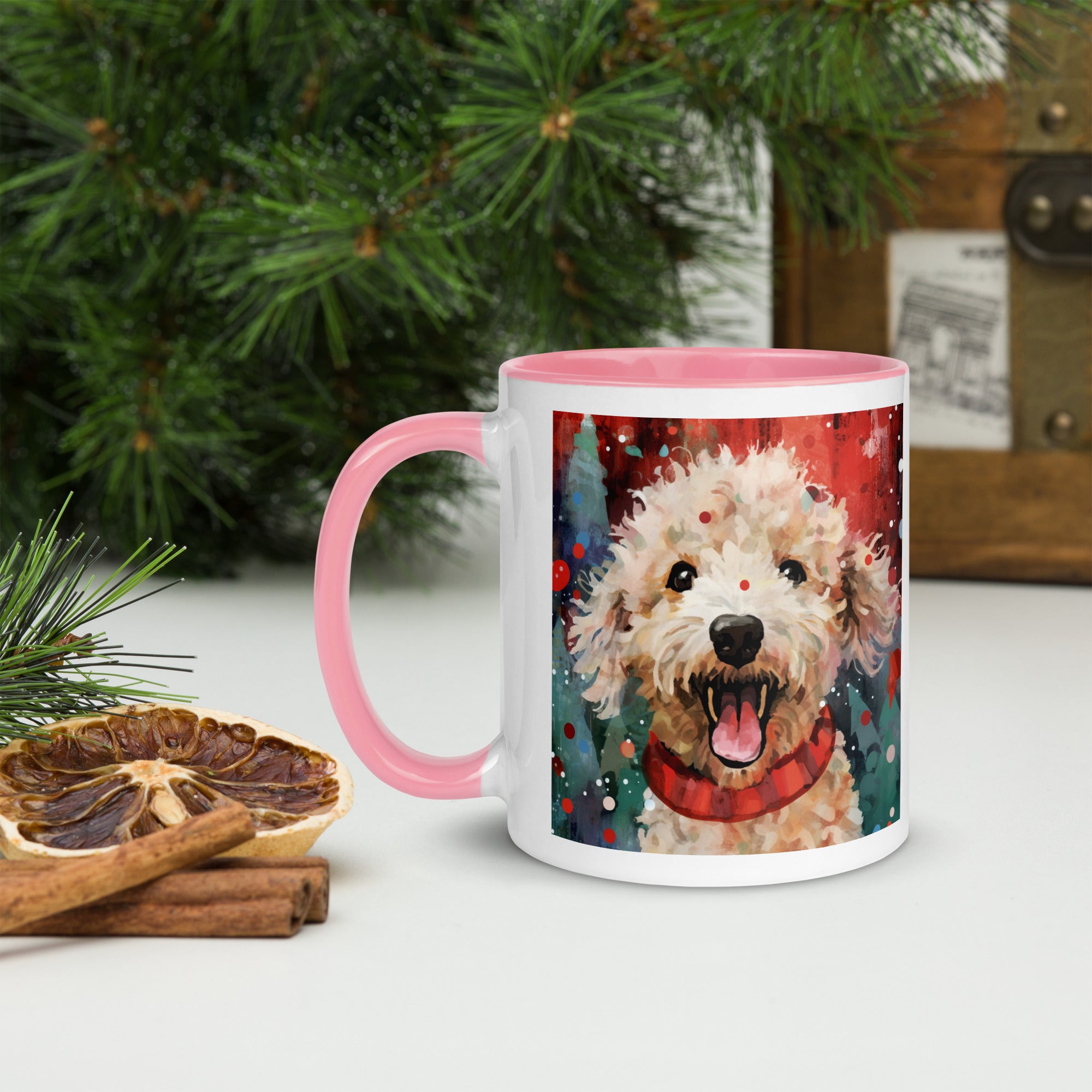 Mug with Color Inside Poodle - Merry Woofmas