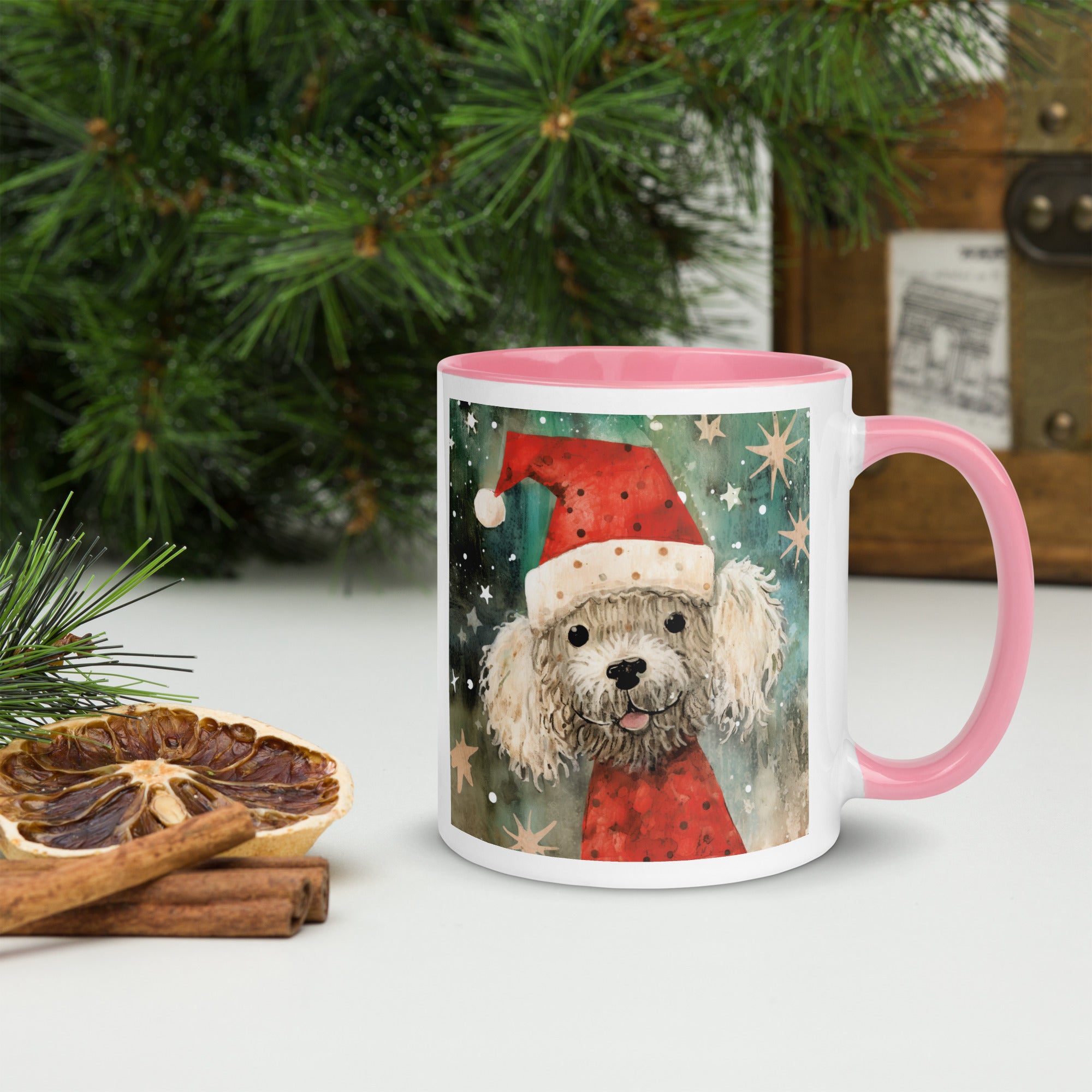 Mug with Color Inside Poodle - Merry Woofmas