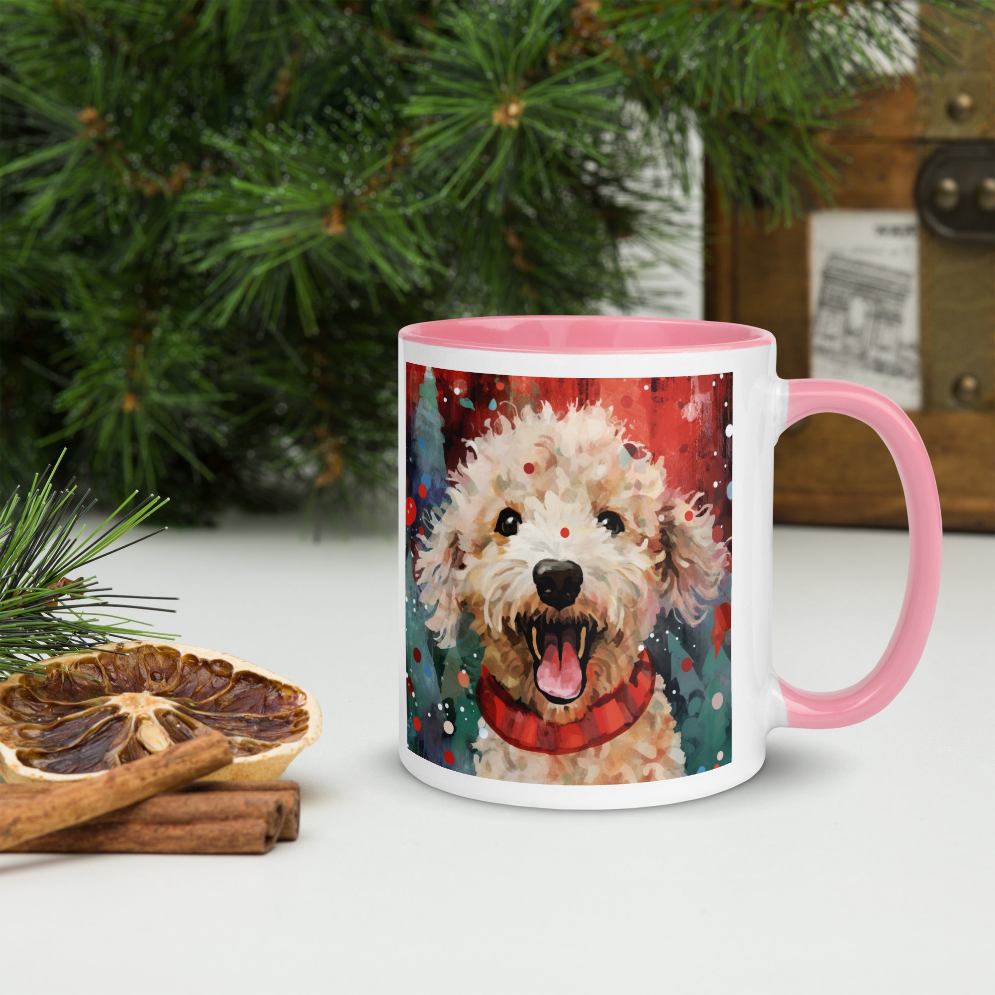 Mug with Color Inside Poodle - Merry Woofmas