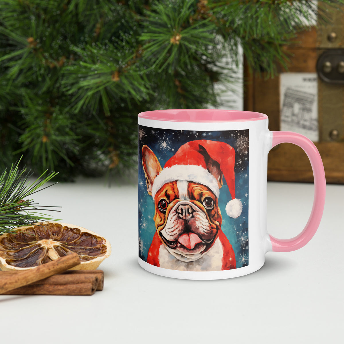 Mug with Color Inside French Bulldog - Merry woofmaas