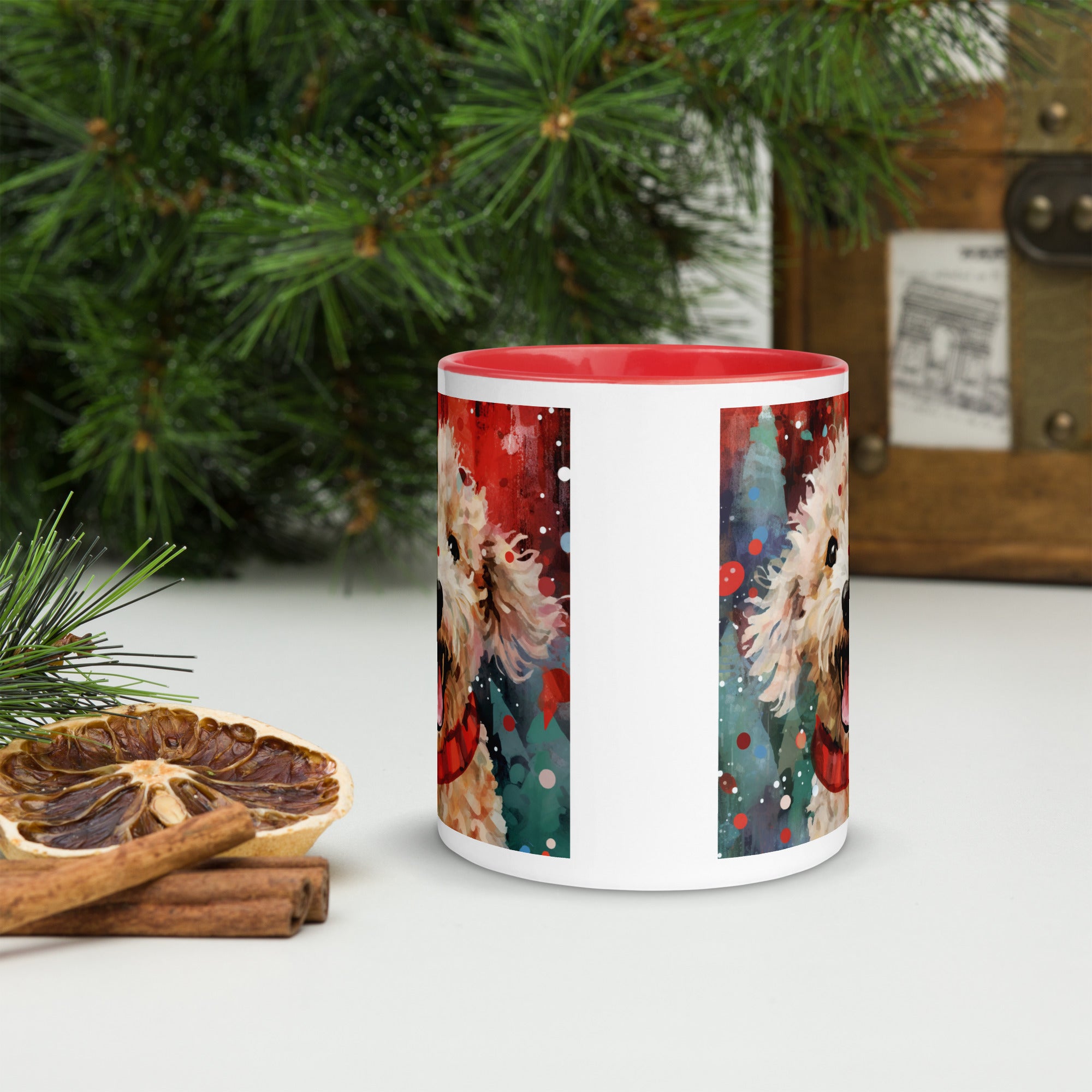 Mug with Color Inside Poodle - Merry Woofmas