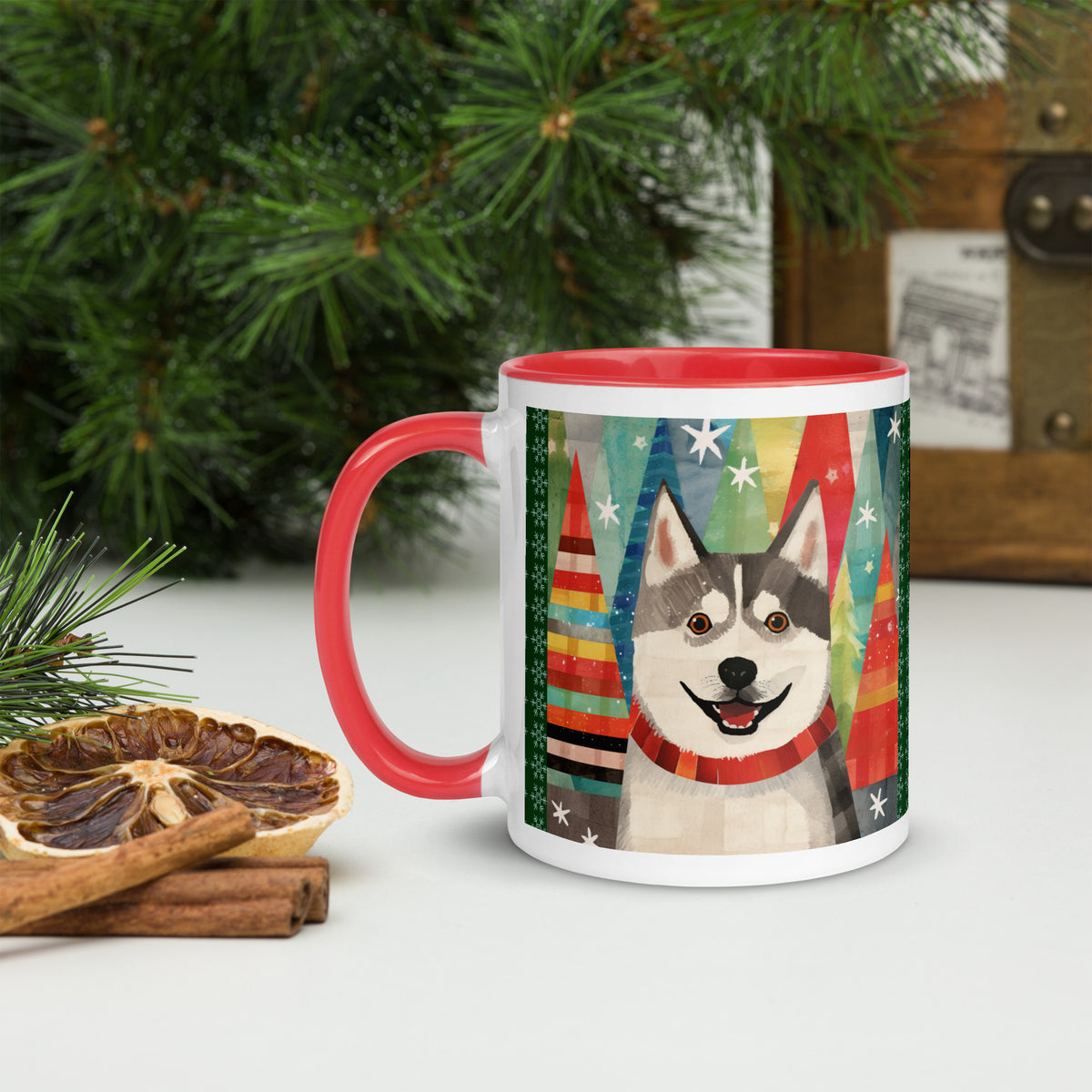 Mug with Color Inside Siberian Husky - Merry Woofmas