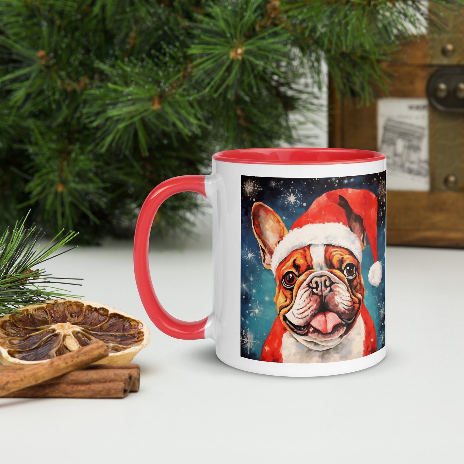 Mug with Color Inside French Bulldog - Merry woofmaas