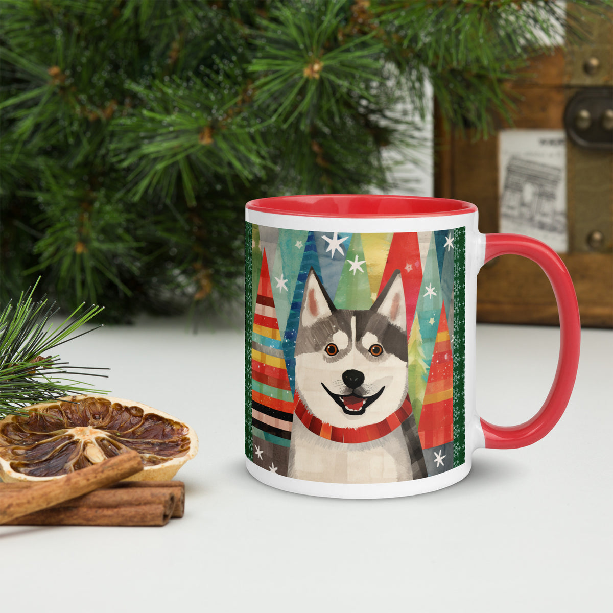Mug with Color Inside Siberian Husky - Merry Woofmas