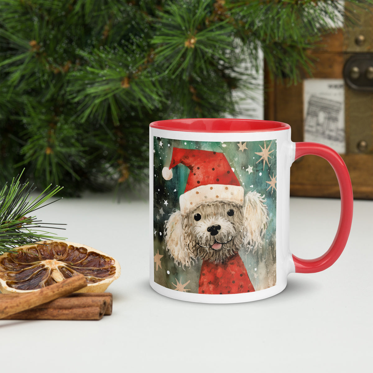 Mug with Color Inside Poodle - Merry Woofmas