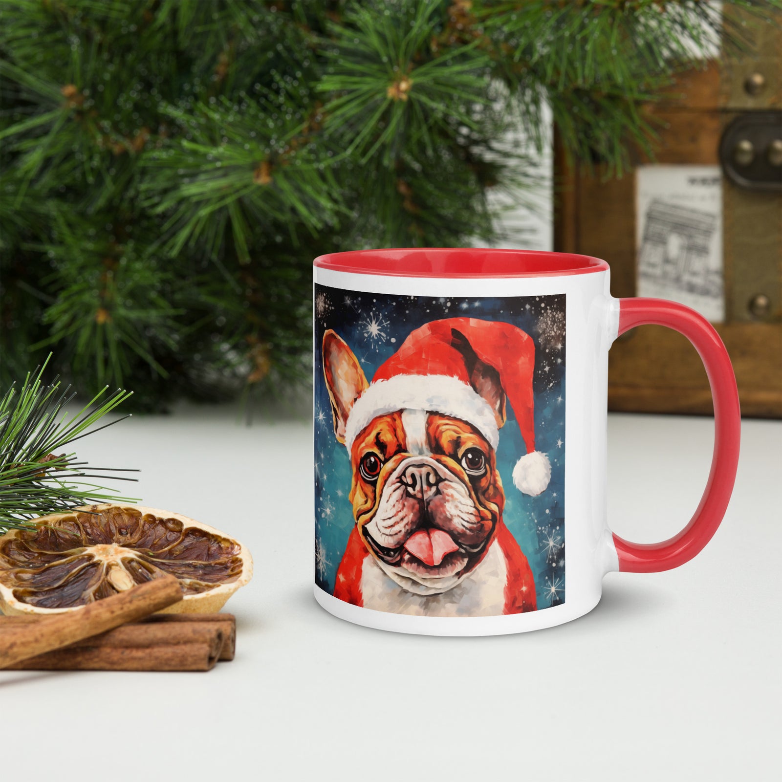 Mug with Color Inside French Bulldog - Merry woofmaas