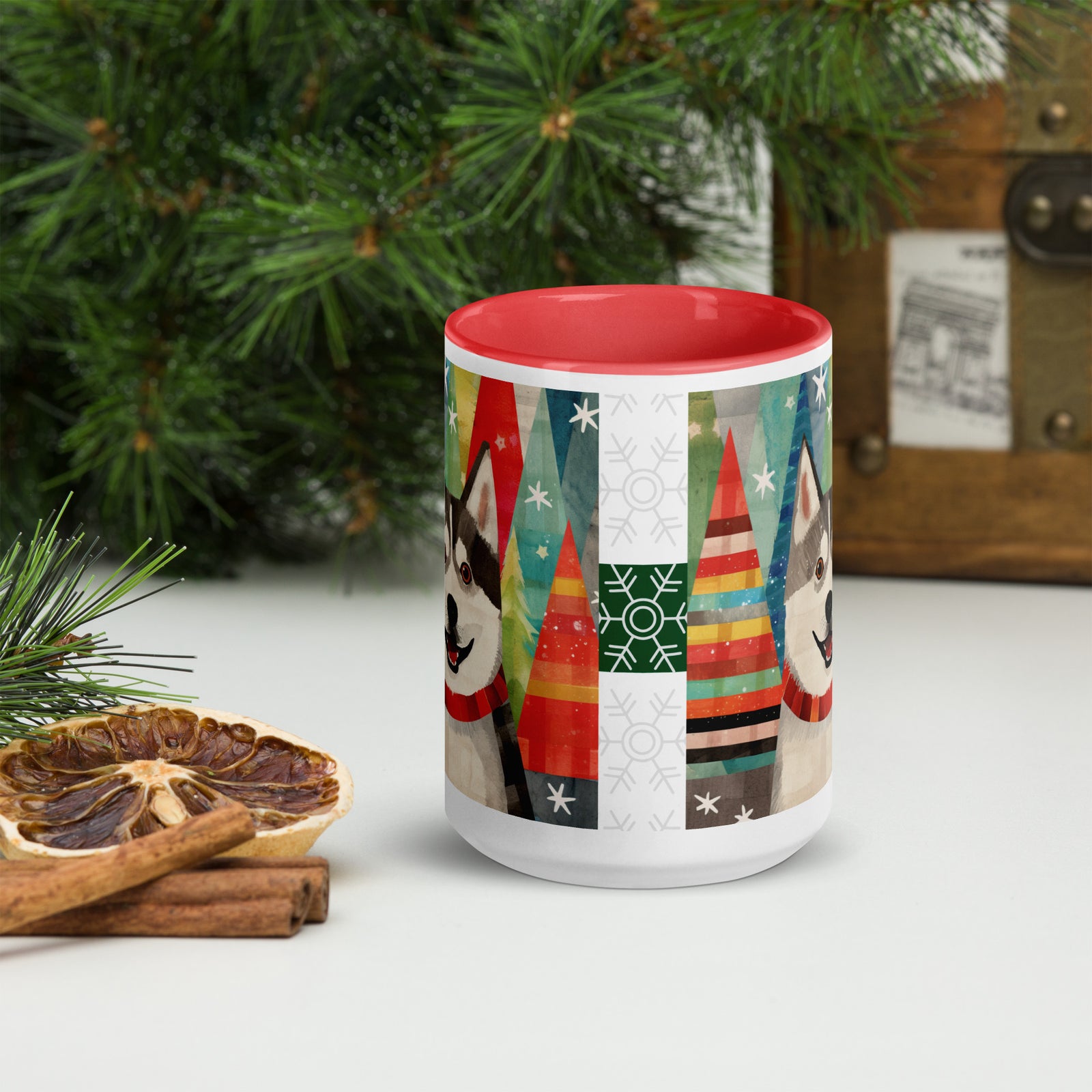 Mug with Color Inside Siberian Husky - Merry Woofmas