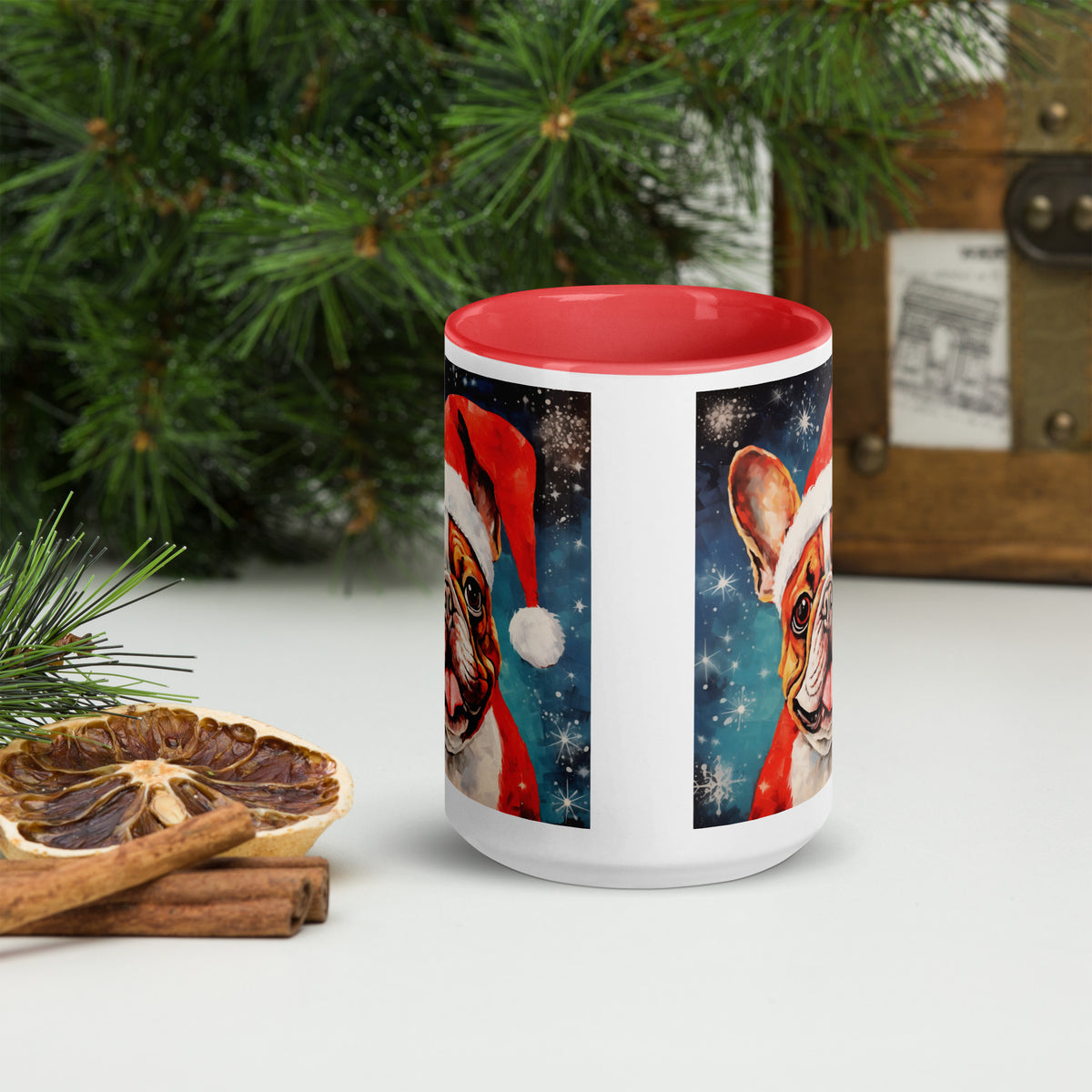 Mug with Color Inside French Bulldog - Merry woofmaas