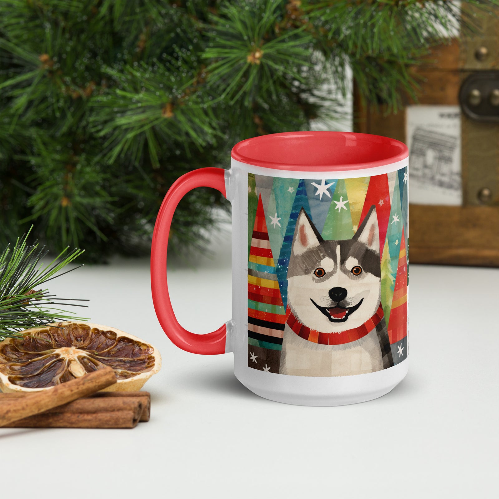 Mug with Color Inside Siberian Husky - Merry Woofmas