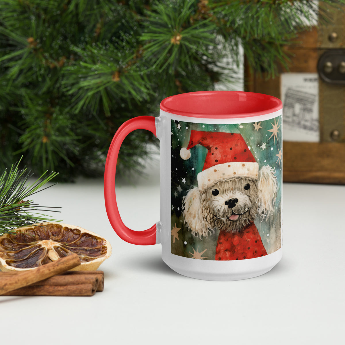 Mug with Color Inside Poodle - Merry Woofmas