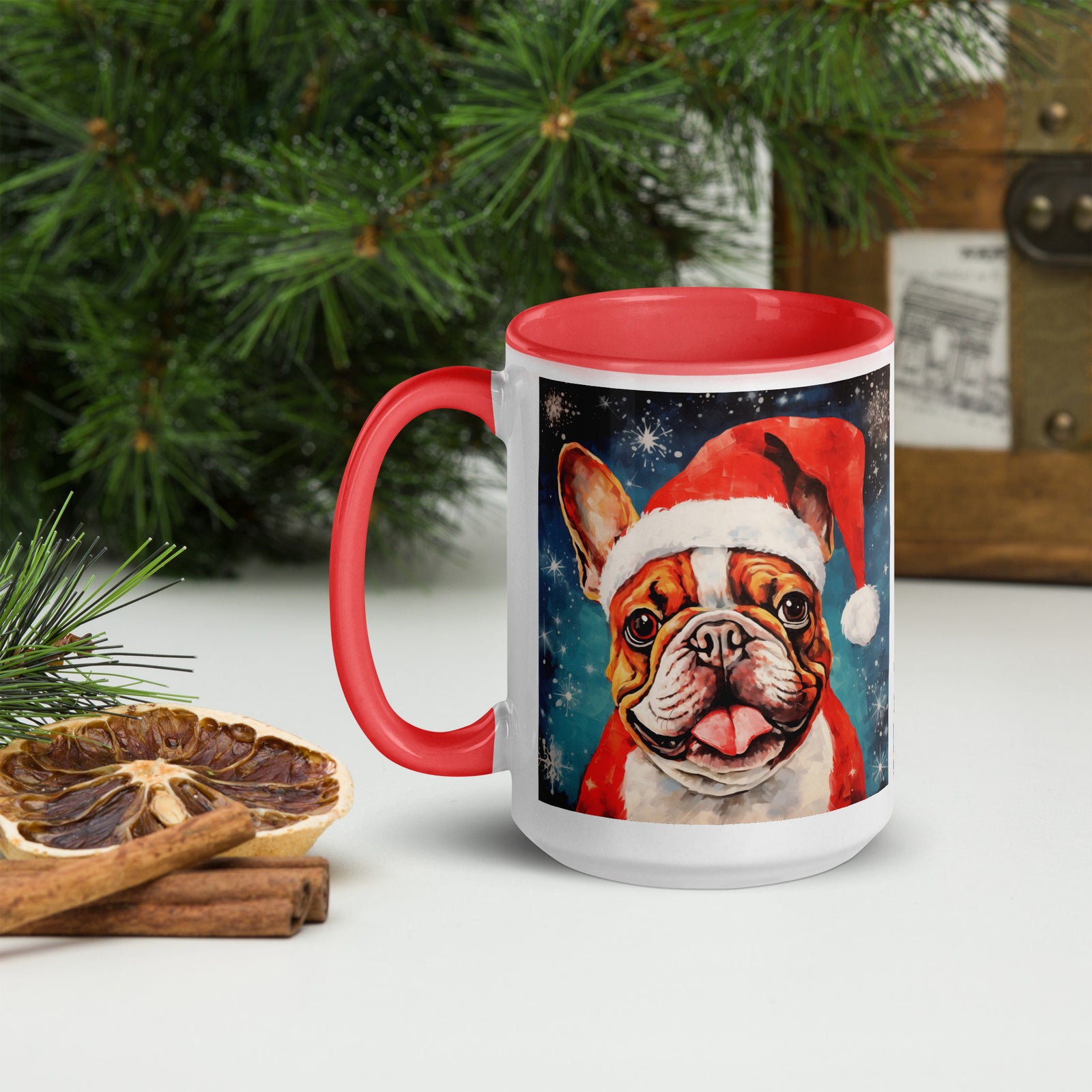 Mug with Color Inside French Bulldog - Merry woofmaas