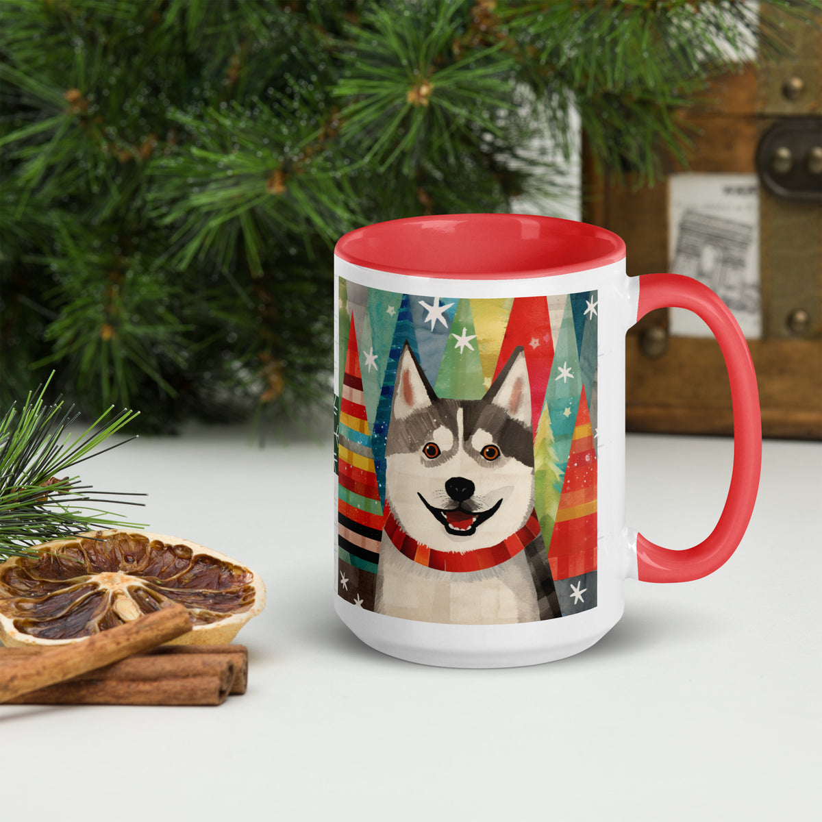 Mug with Color Inside Siberian Husky - Merry Woofmas