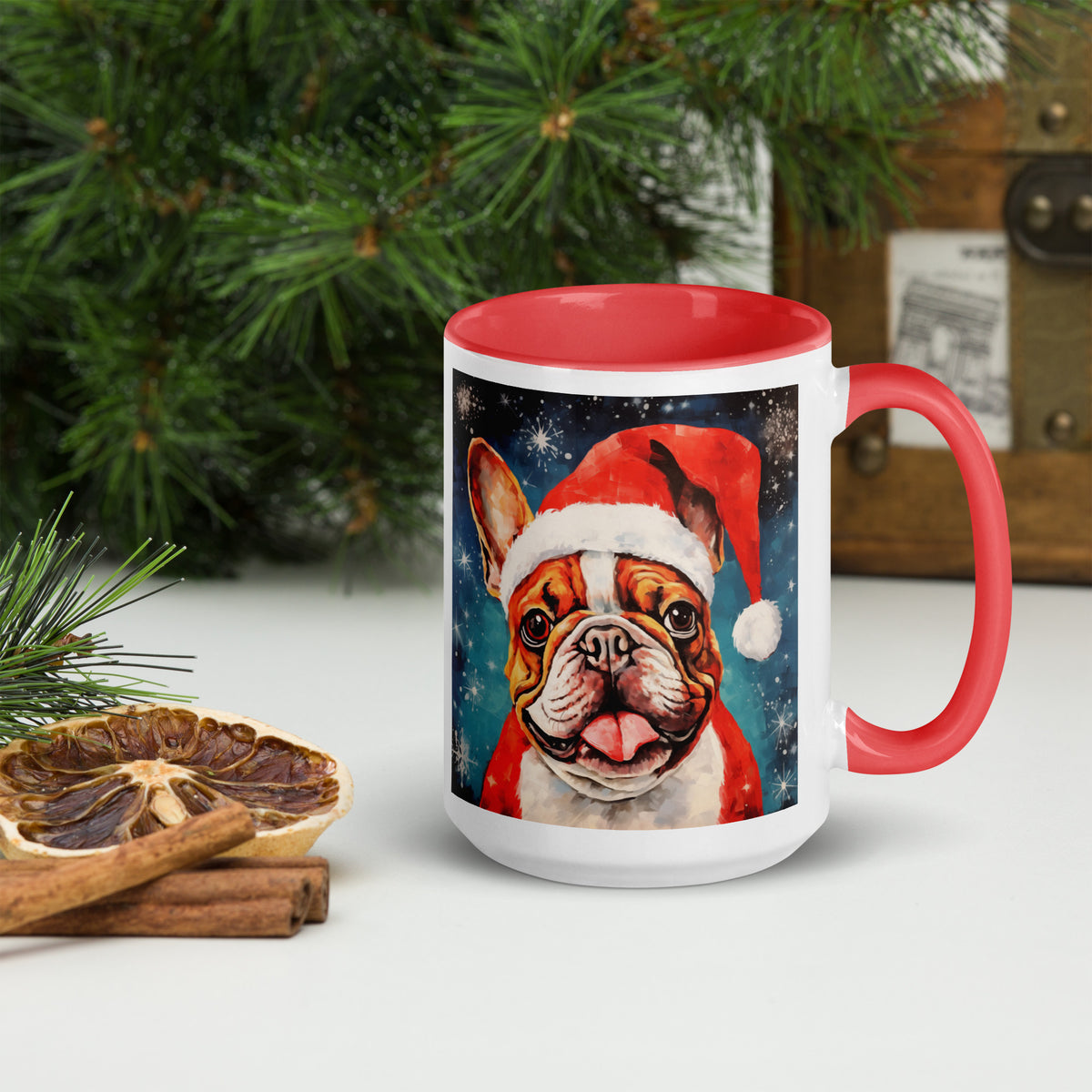 Mug with Color Inside French Bulldog - Merry woofmaas